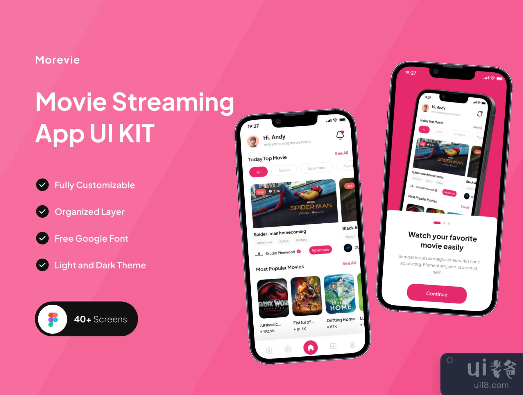 Morevie - 电影流媒体应用程序UI KIT (Morevie - Movie Streaming App UI KIT)插图