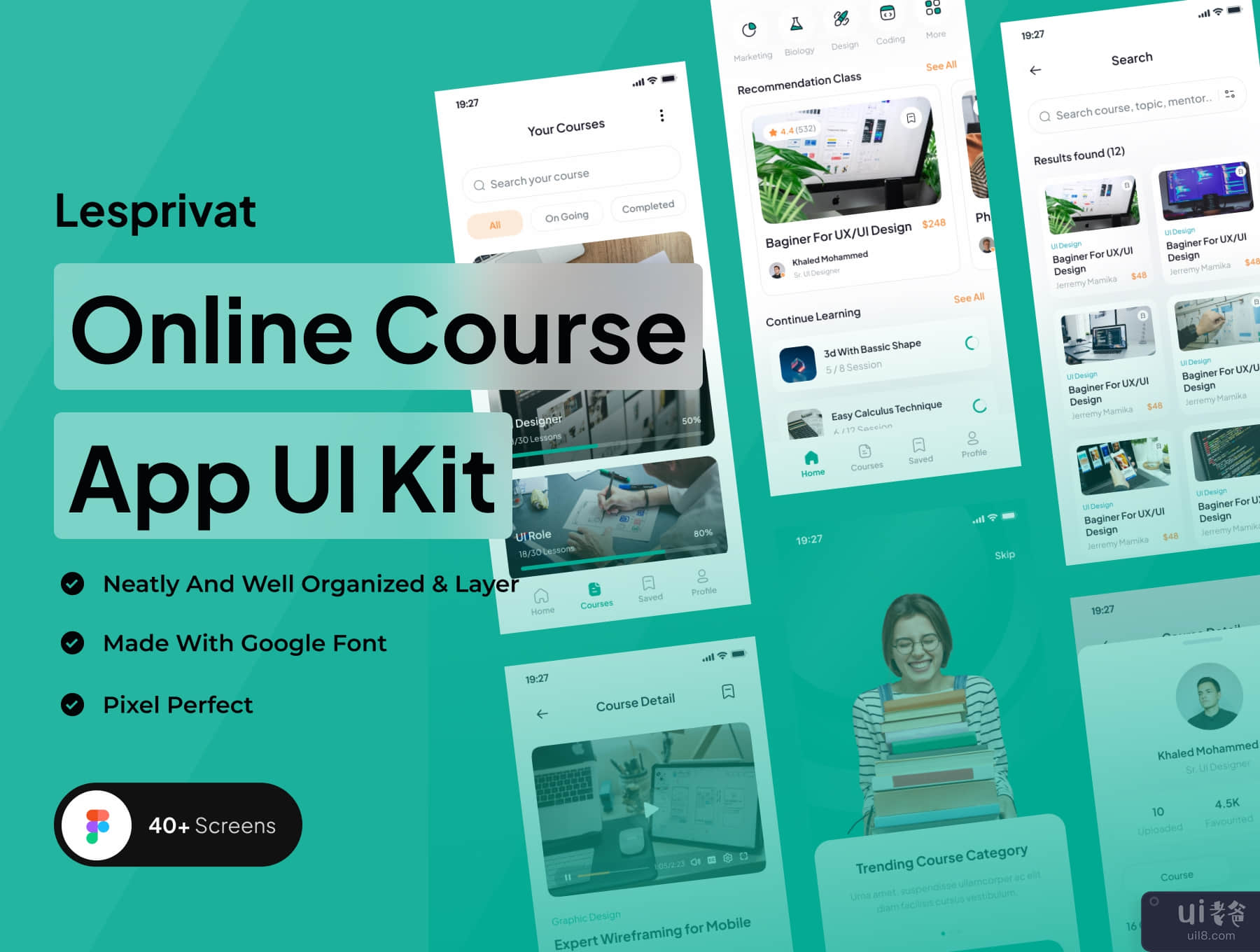 Lesprivat - 在线课程应用程序 UI 工具包 (Lesprivat - Online Course App UI Kit)插图5