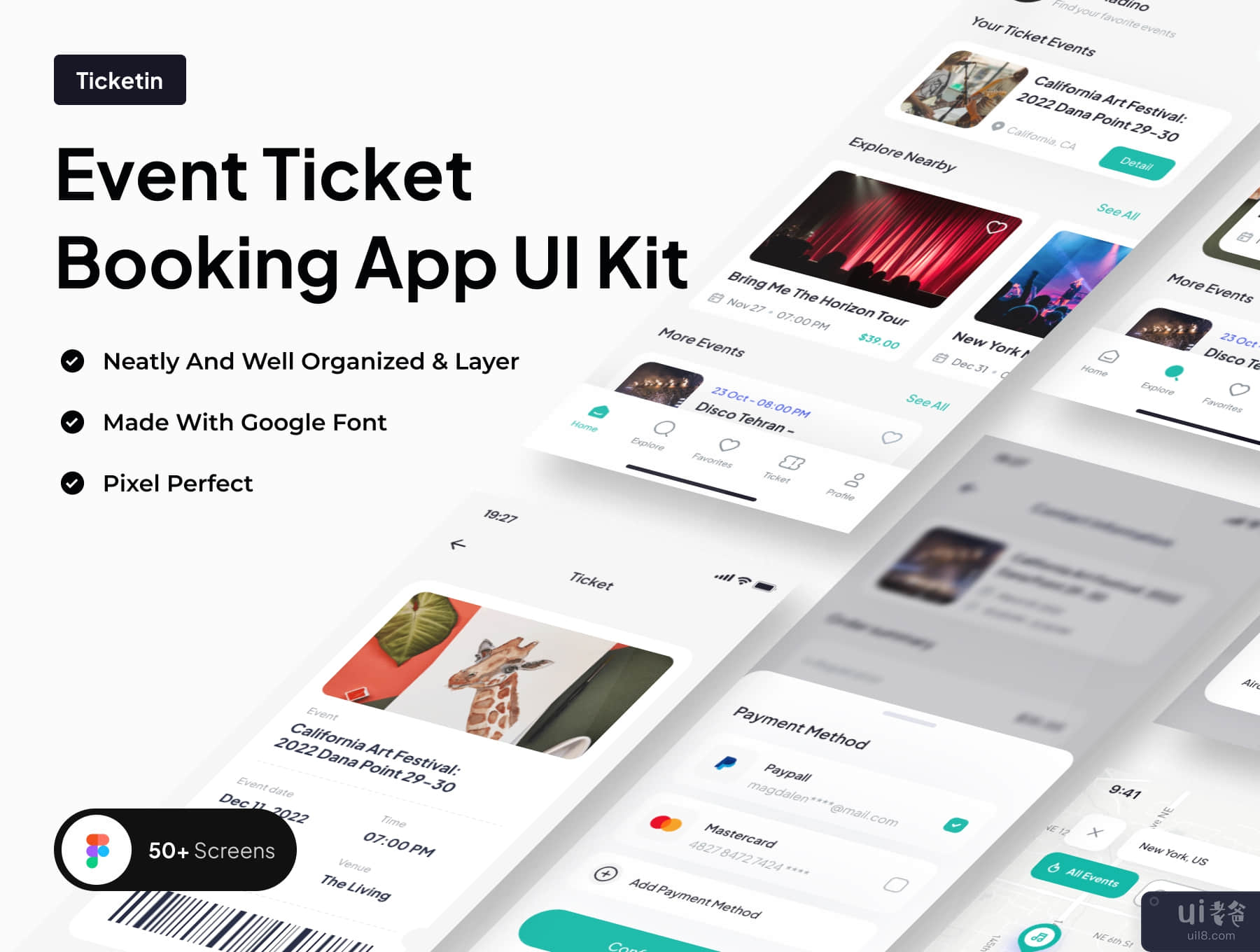 Ticketin - 活动门票预订应用程序 UI 工具包 (Ticketin - Event Ticket Booking App UI Kit)插图5