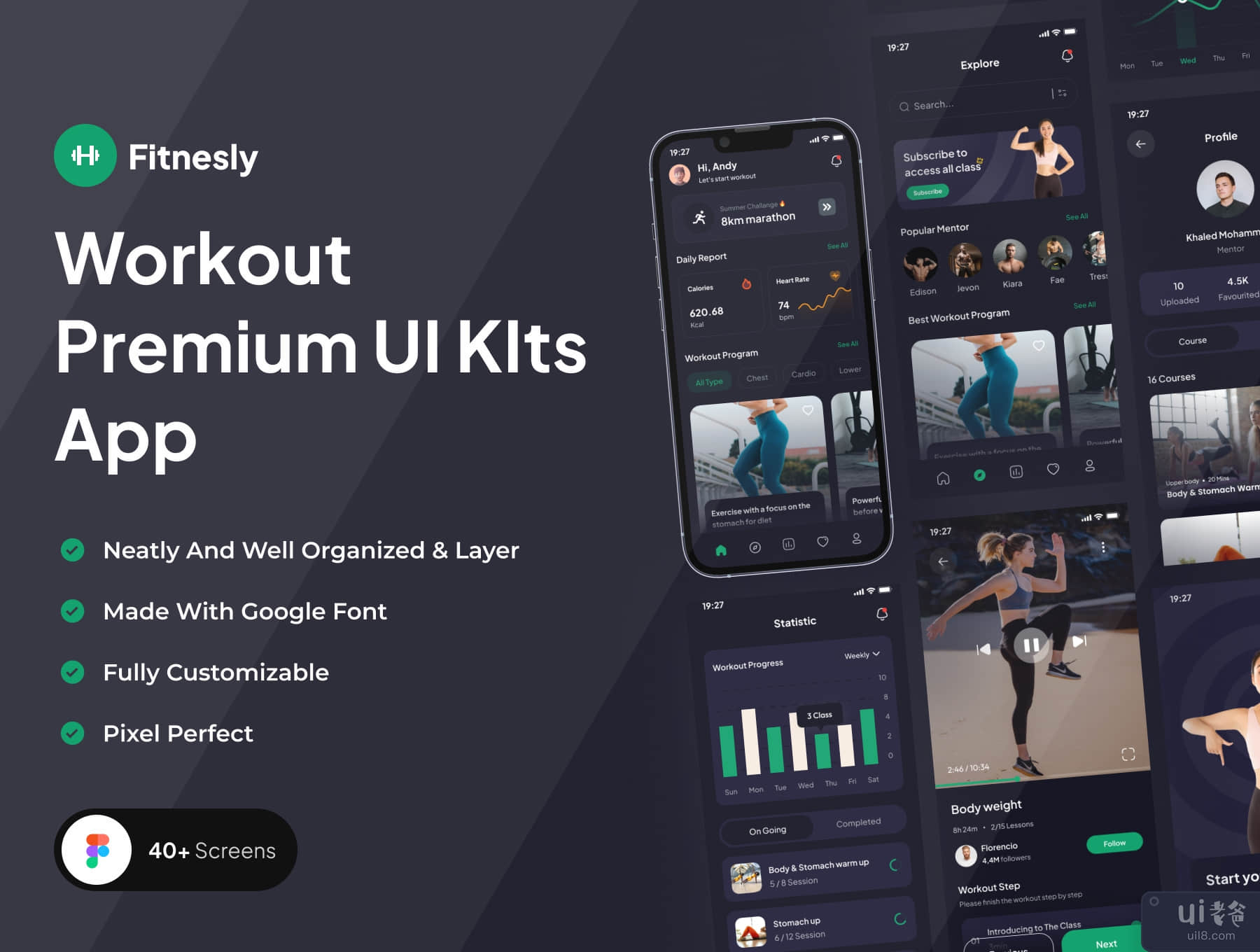 Fitnesly - 健身高级用户界面 KIts (Fitnesly - Workout Premium UI KIts)插图5