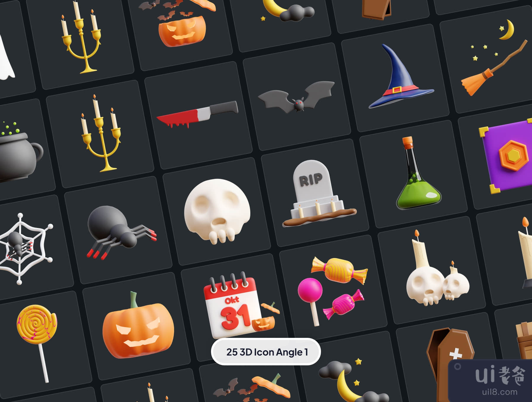 万圣节3D图标集 (Halloween 3D Icon Set)插图6