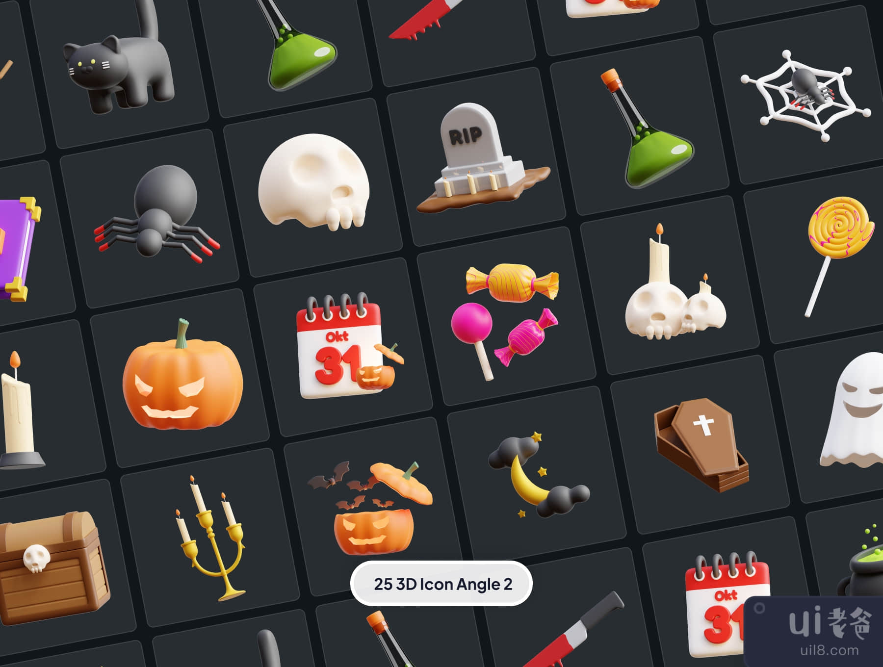 万圣节3D图标集 (Halloween 3D Icon Set)插图7