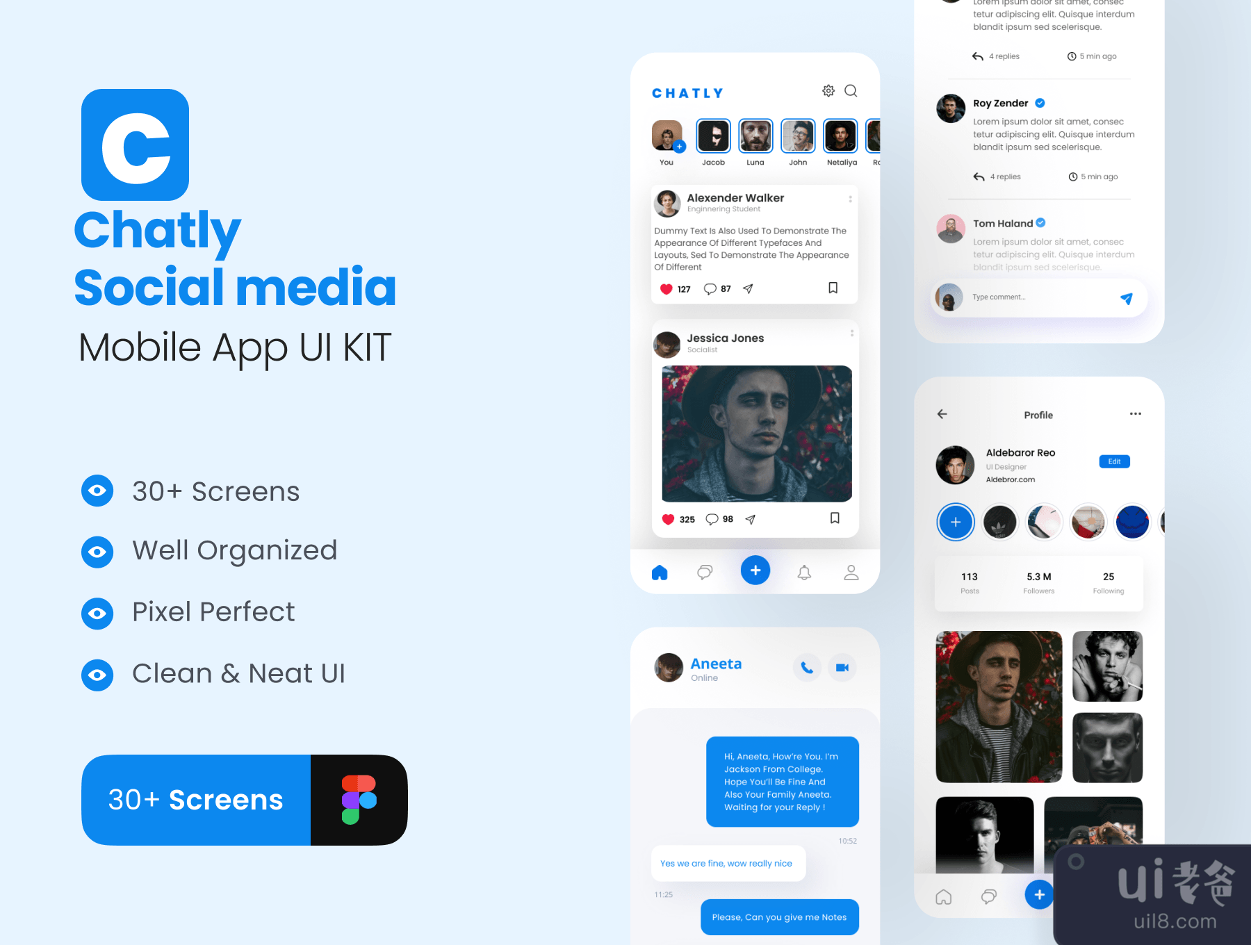 Chatly - 社交媒体应用程序UI套件 (Chatly - Social Media App UI Kit)插图