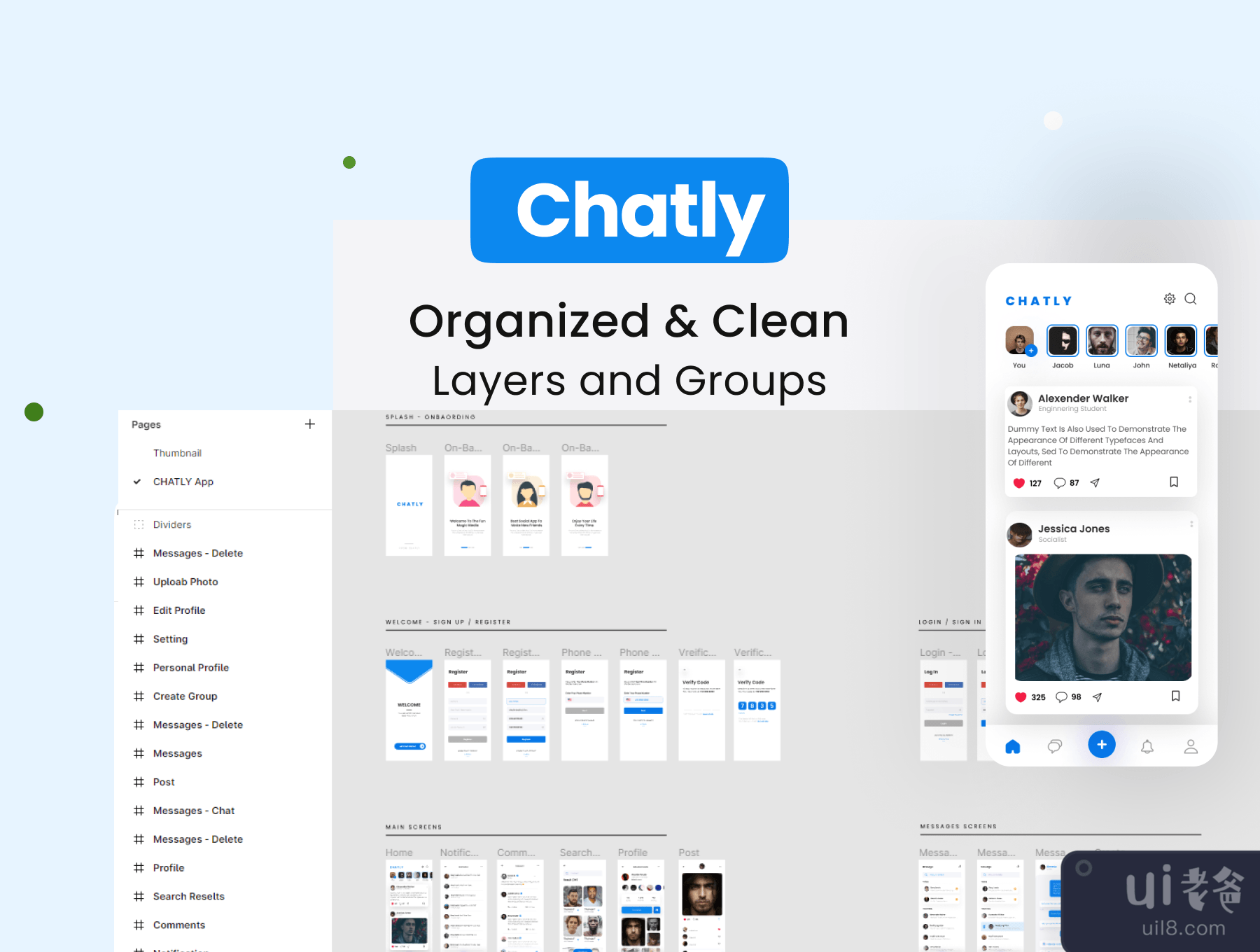 Chatly - 社交媒体应用程序UI套件 (Chatly - Social Media App UI Kit)插图3