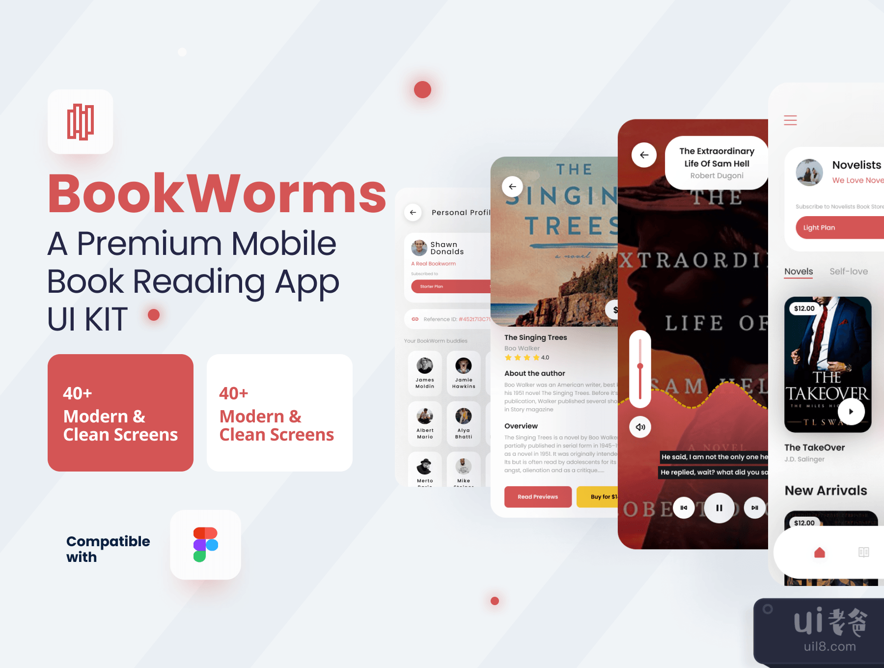 BookWorms - 电子书阅读、音频、视频图书移动应用UI工具包2 (BookWorms - An Ebook Reading, Audio, Video Books Mobile App UI Kit 2)插图
