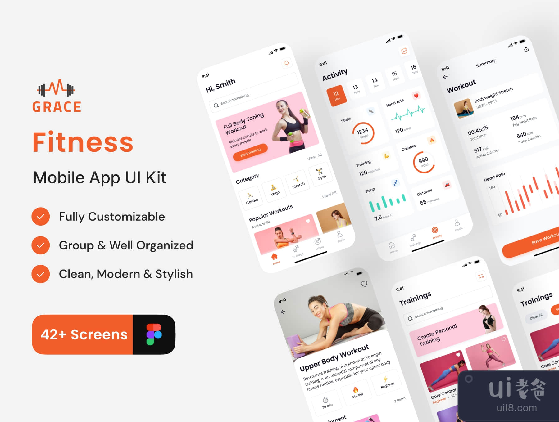 格蕾丝 - 健身应用UI套件 (Grace - Fitness App UI Kit)插图4