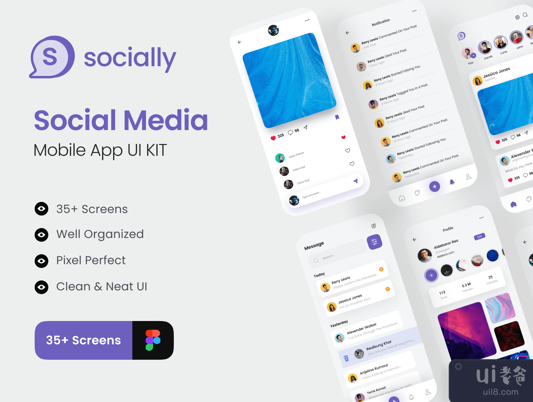 Socially - 社会媒体应用程序UI KIT (Socially - Social Media App UI KIT)插图