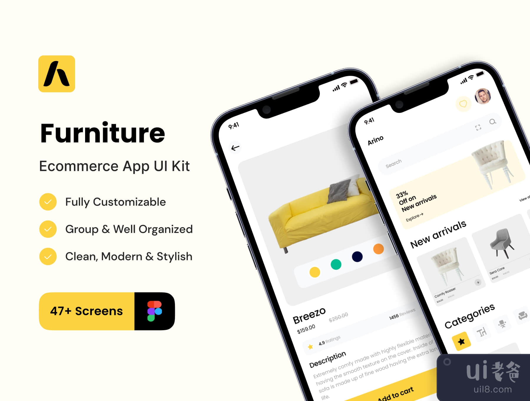 Arino - 家具电商应用UI套件 (Arino - Furniture ecommerce App UI Kit)插图