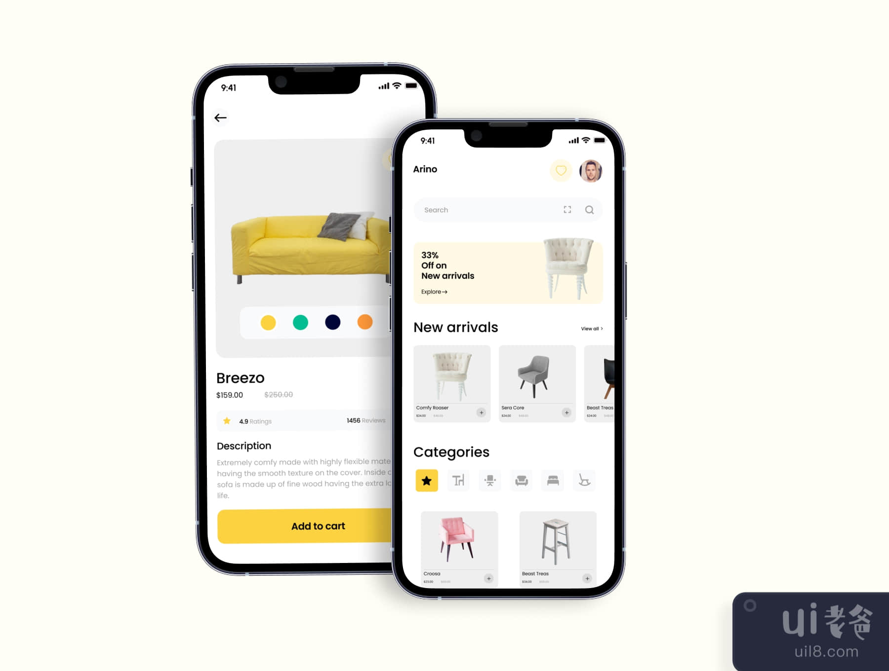 Arino - 家具电商应用UI套件 (Arino - Furniture ecommerce App UI Kit)插图1