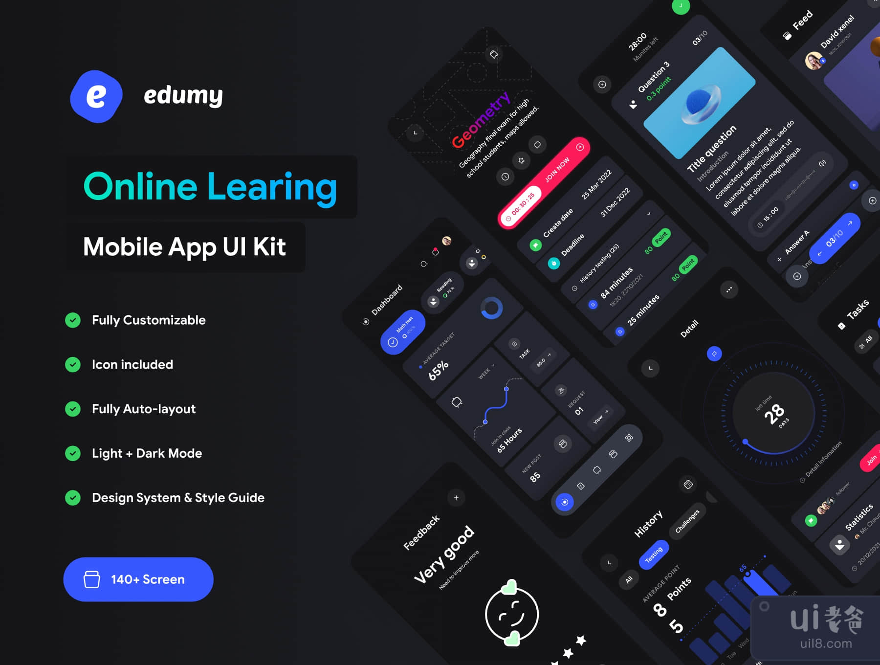 Edumy - 在线学习移动应用UI包 (Edumy - Online Learning Mobile App UI Kit)插图