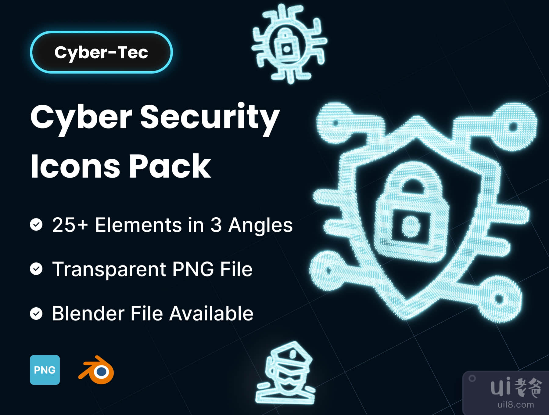 Cyber-Tec网络安全3D图标包 (Cyber-Tec Cyber Security 3D Icon Pack)插图