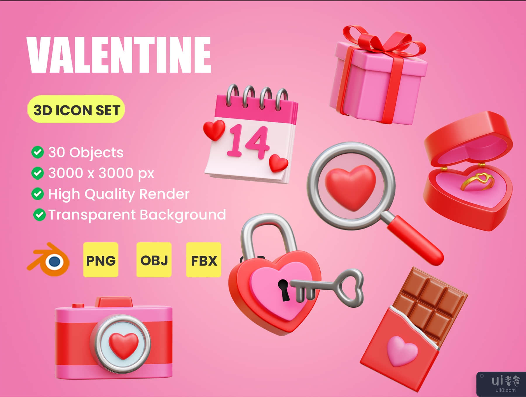 情人节 3D 图标插图 (Valentine 3D Icon Illustrations)插图5