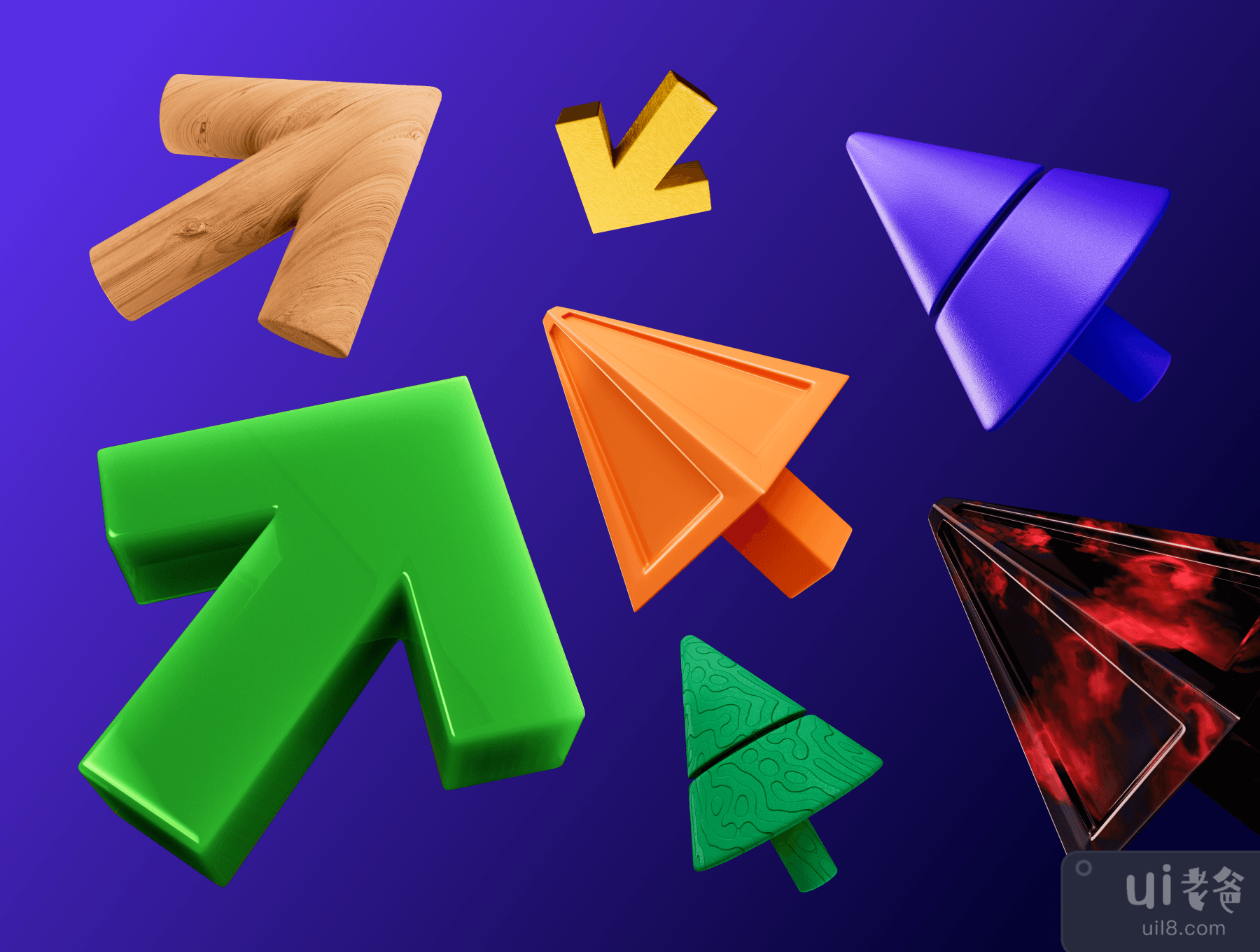 3D 箭头，4种形状，7种材料 (3D Arrows, 4 shapes, 7 materials)插图1