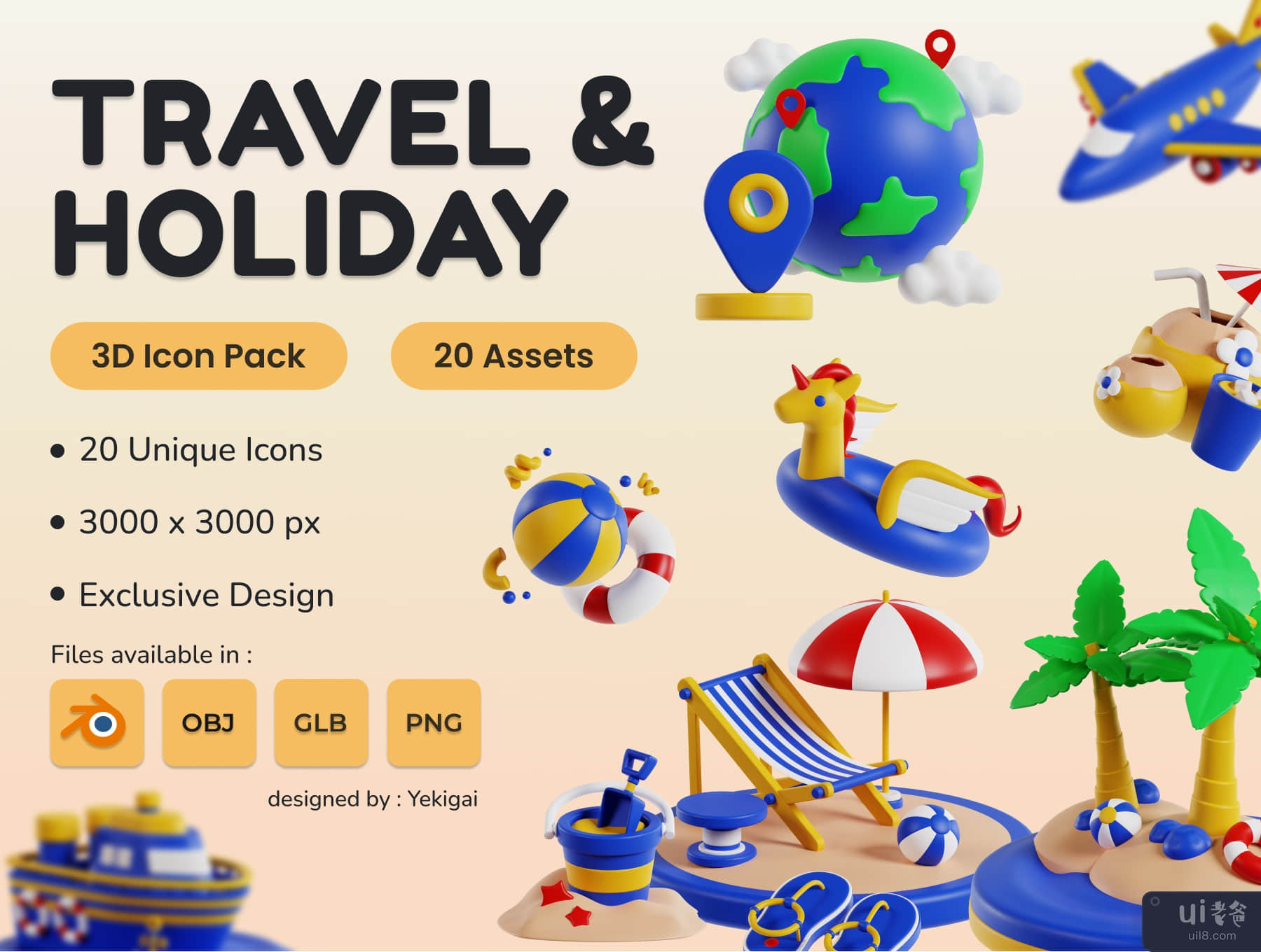 旅行和假日 3D 图标包 (Travel and Holiday 3D Icon Pack)插图5