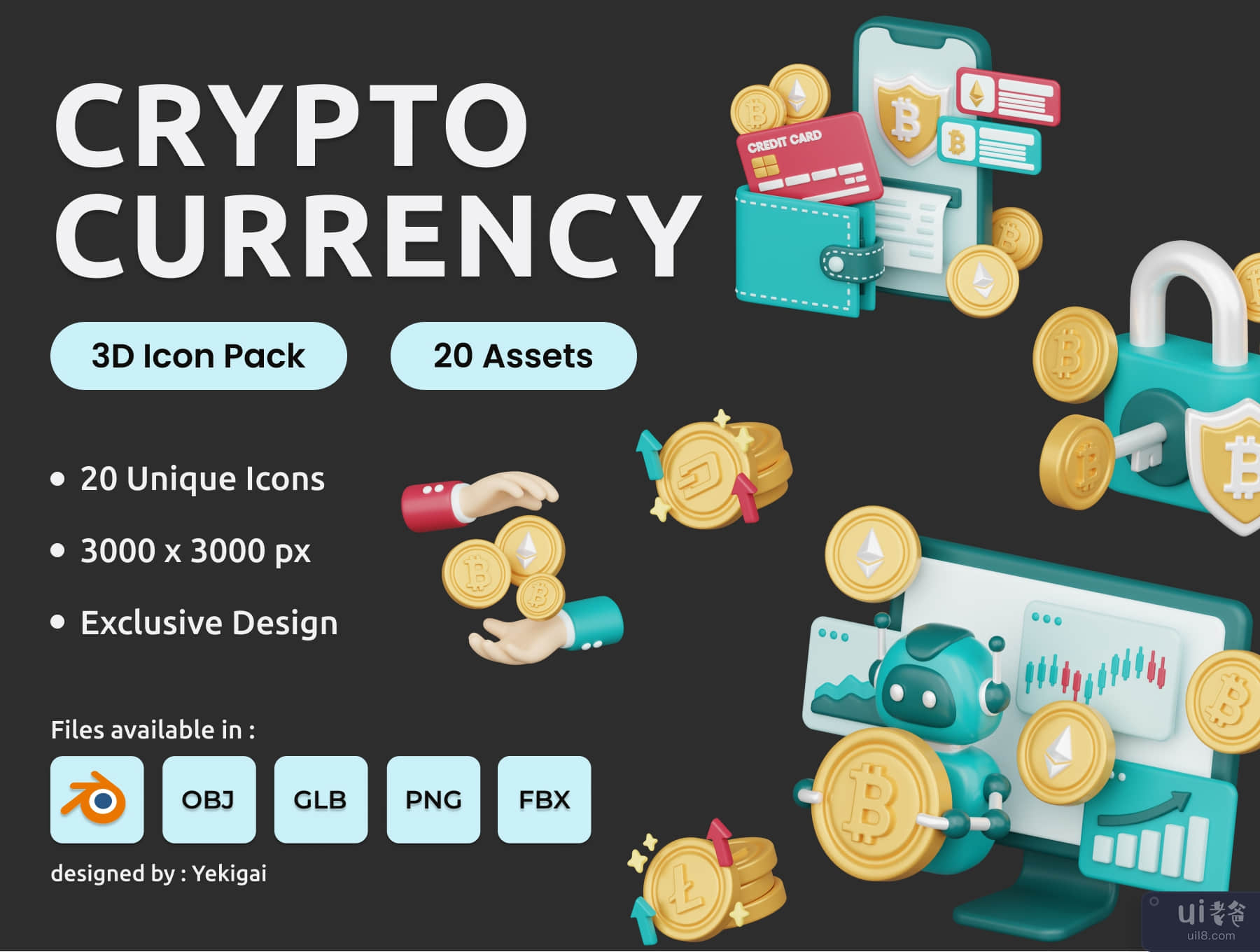 加密货币 3D 插画包 (Cryptocurrency 3D Illustration Pack)插图5