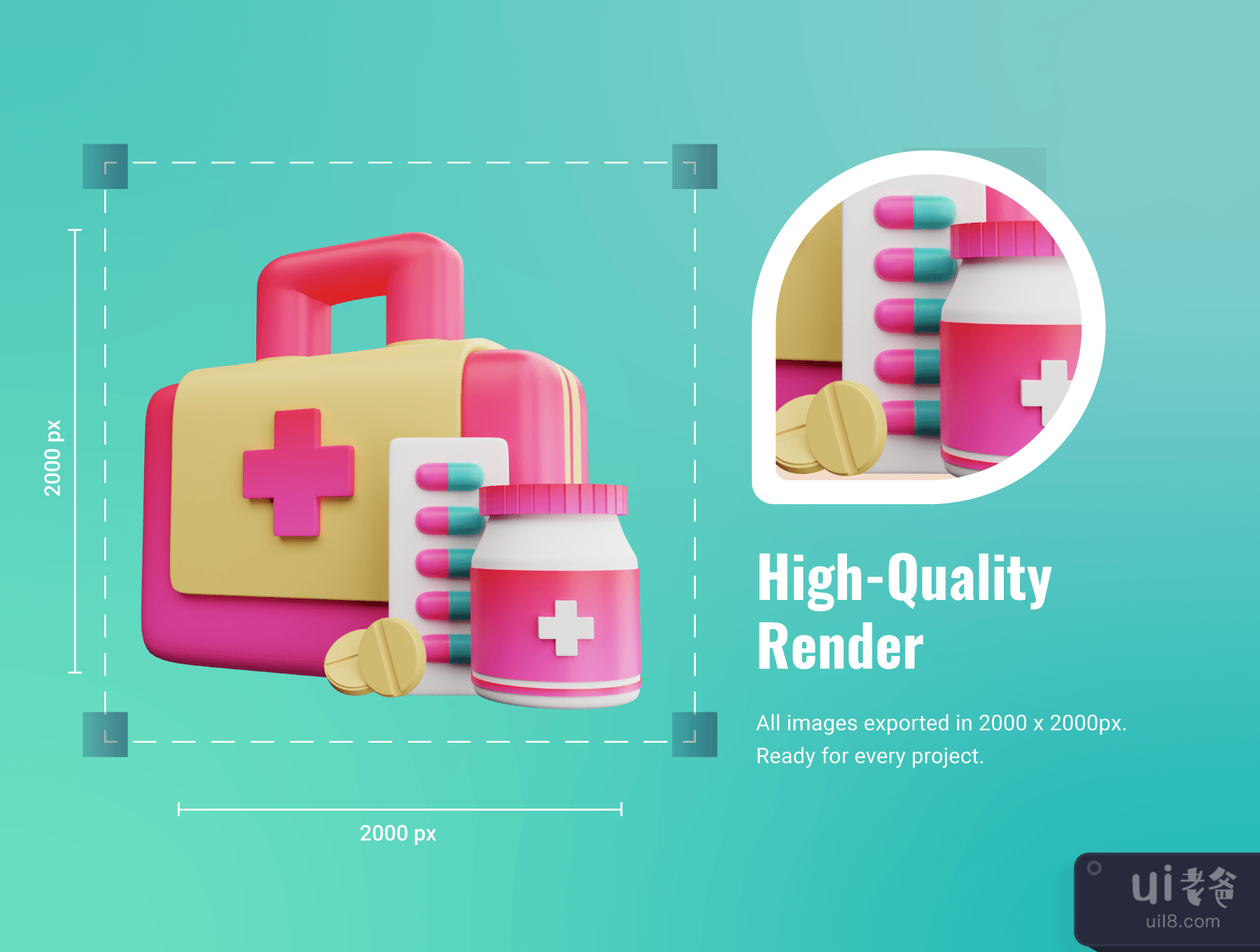 30个3D医疗和保健图标集 (30 3D Medical and Healthcare Icon Set)插图3