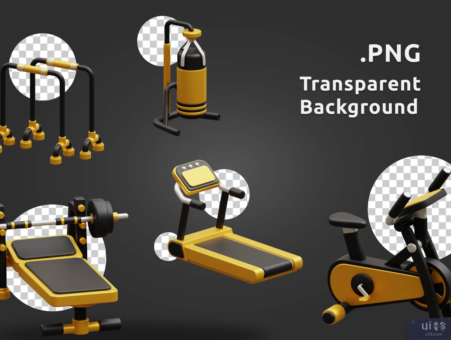 健身房 3D 图标包 (Fitness and Gym 3D Icon Pack)插图3
