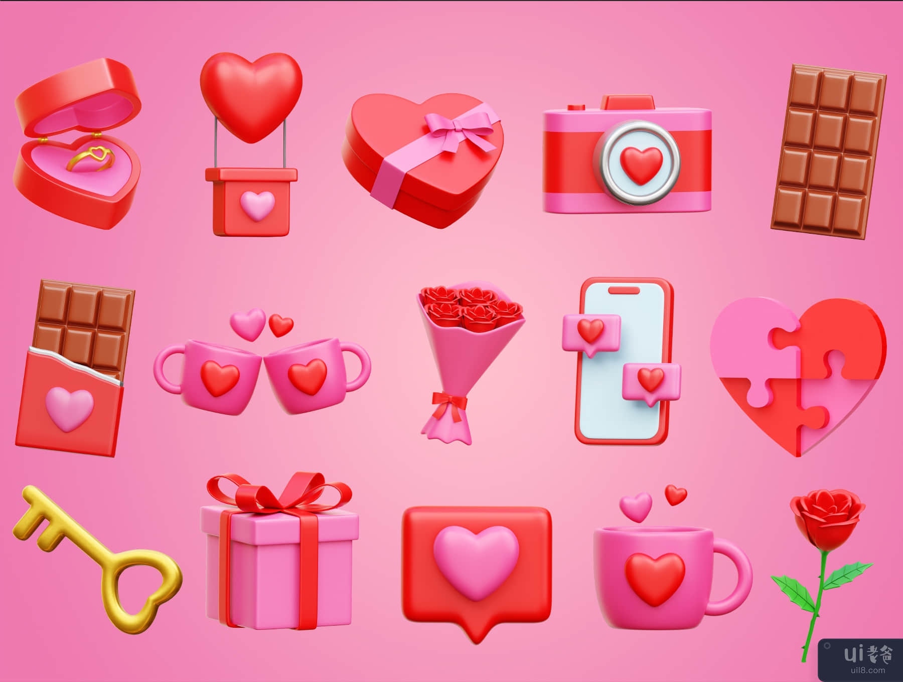 情人节 3D 图标插图 (Valentine 3D Icon Illustrations)插图1