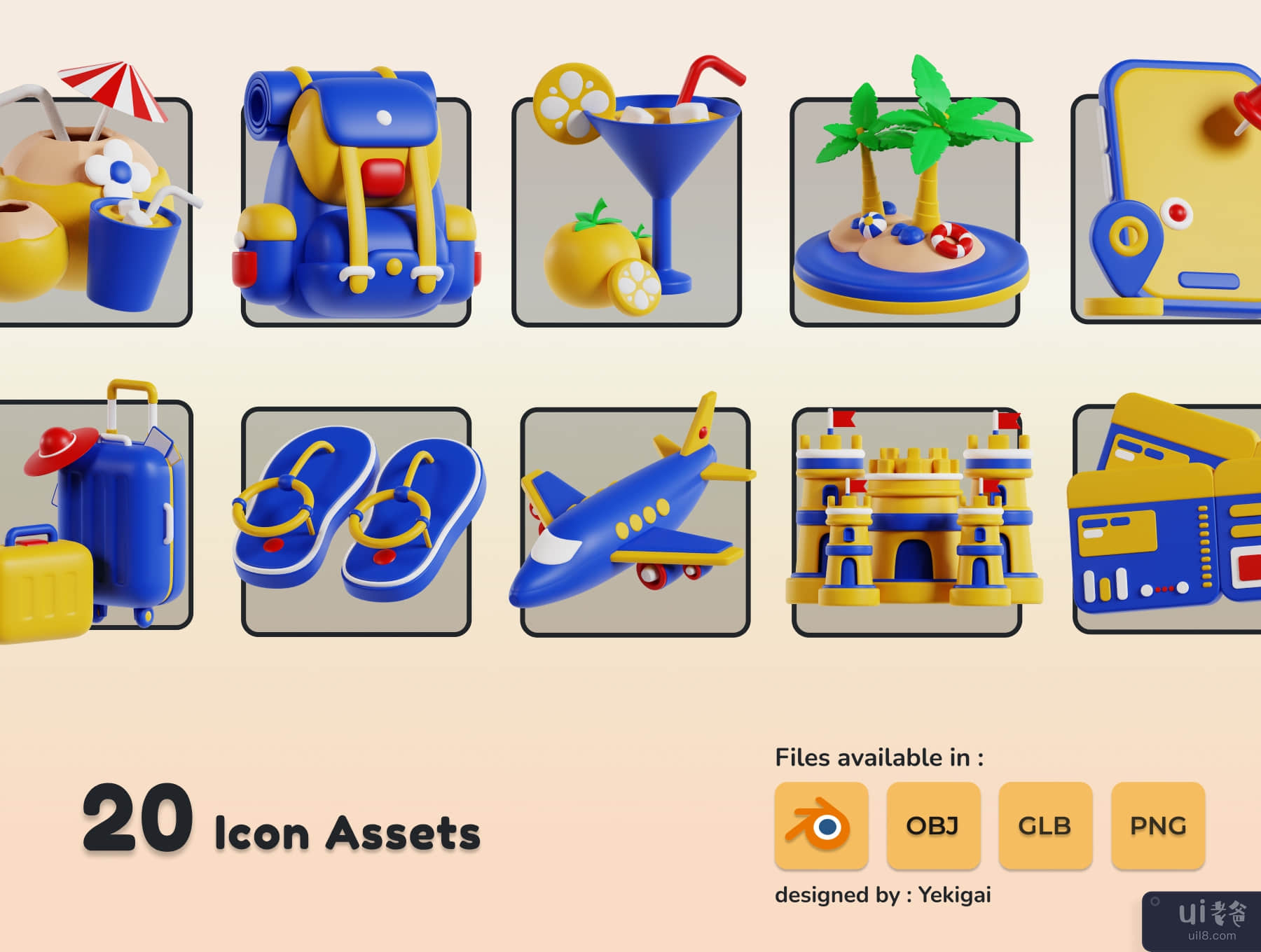 旅行和假日 3D 图标包 (Travel and Holiday 3D Icon Pack)插图