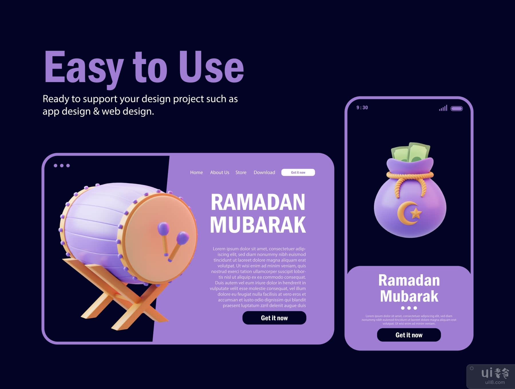 斋月穆巴拉克 3D 资产 (Ramadan Mubarak 3D Asset)插图2