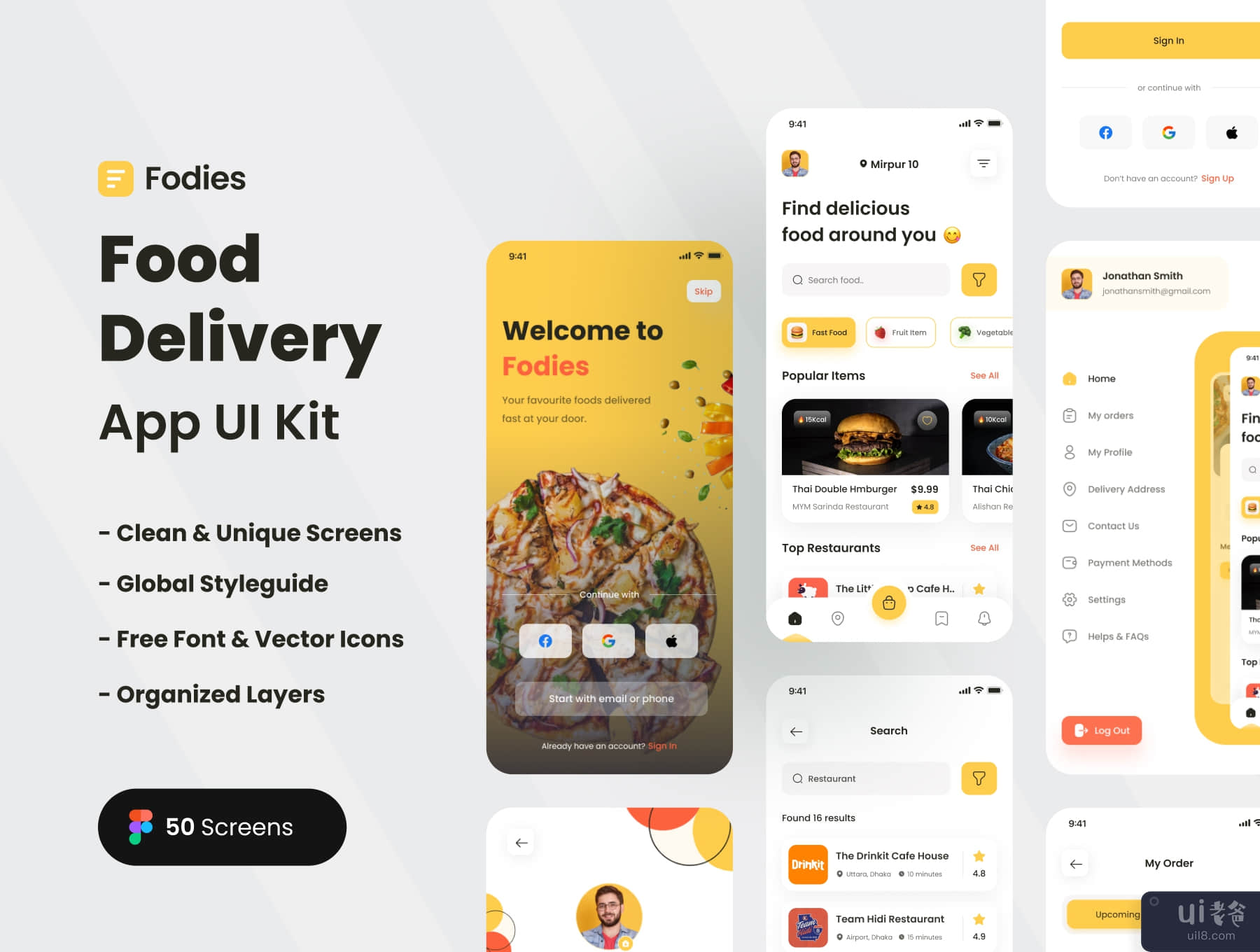 Fodies - 食物配送应用程序 UI Kit (Fodies - Food Delivery App UI Kit)插图5