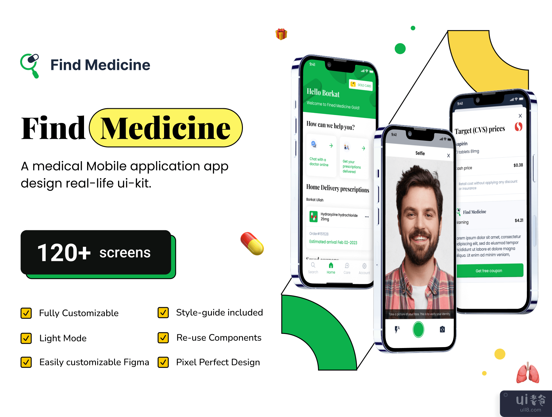 找药移动应用程序 Ui 套件设计 (Find Medicine Mobile App Ui Kit Design)插图7