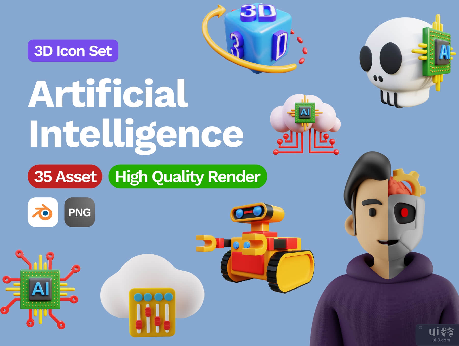 3D 人工智能图标 (3D Artificial Intelligence Icon)插图5