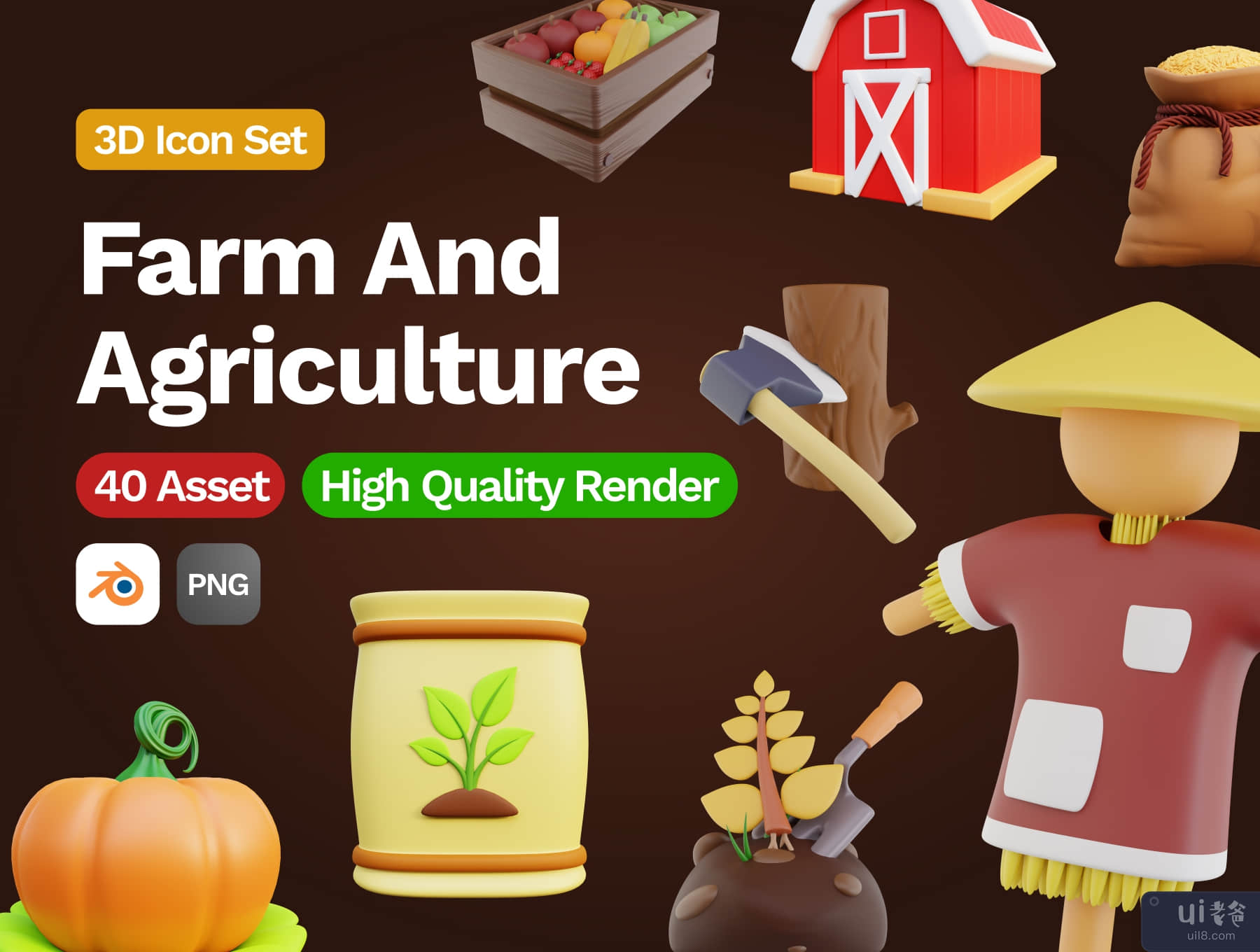 3D 农场和农业图标 (3D Farm And Agriculture Icon)插图5