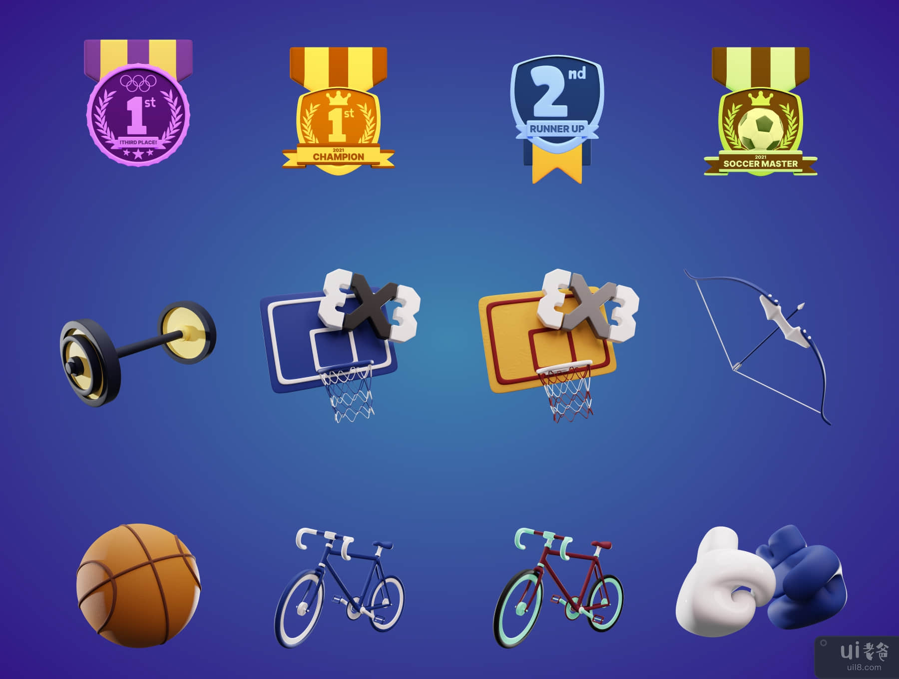 3D 运动和竞赛图标 (3D Sport And Competition Icon)插图3