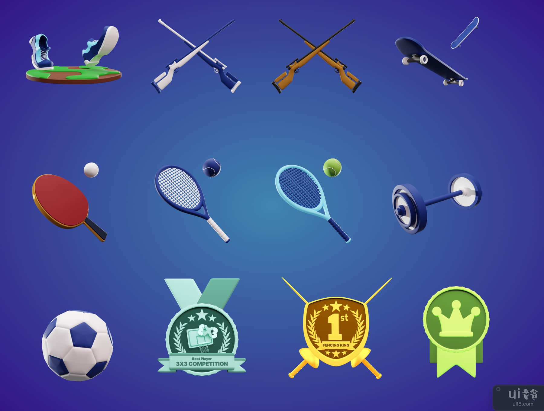 3D 运动和竞赛图标 (3D Sport And Competition Icon)插图