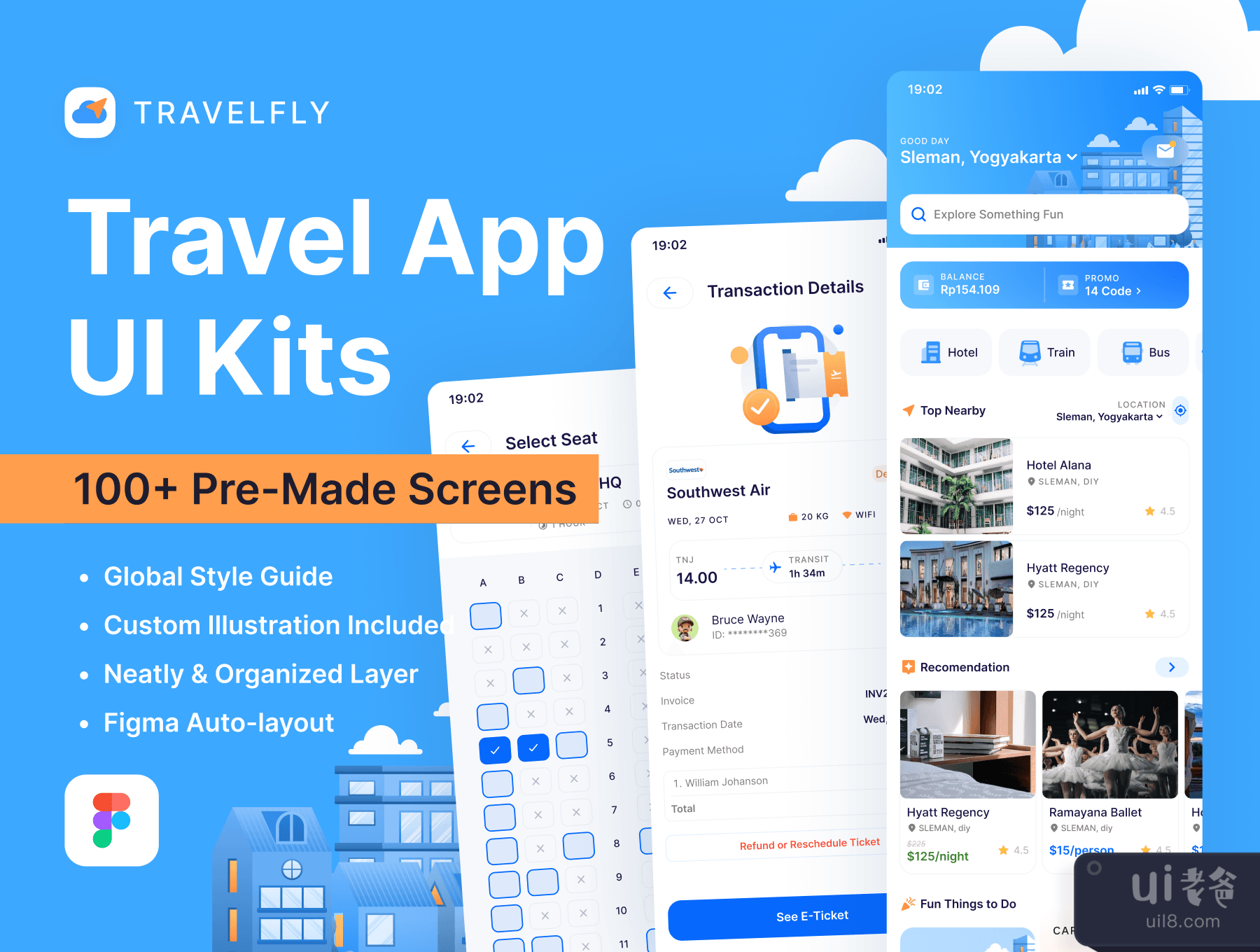 TravelFly - 旅游应用UI套件 (TravelFly - Travel App UI Kit)插图