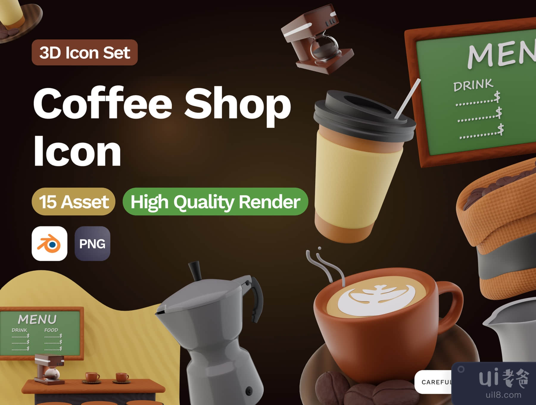 3D咖啡店图标 (3D Coffee Shop Icon)插图