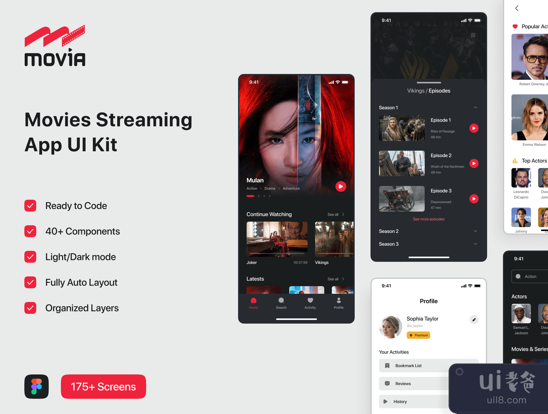 Mova - 电影流媒体应用程序UI工具包 (Mova - Movie Streaming App UI Kit)插图2
