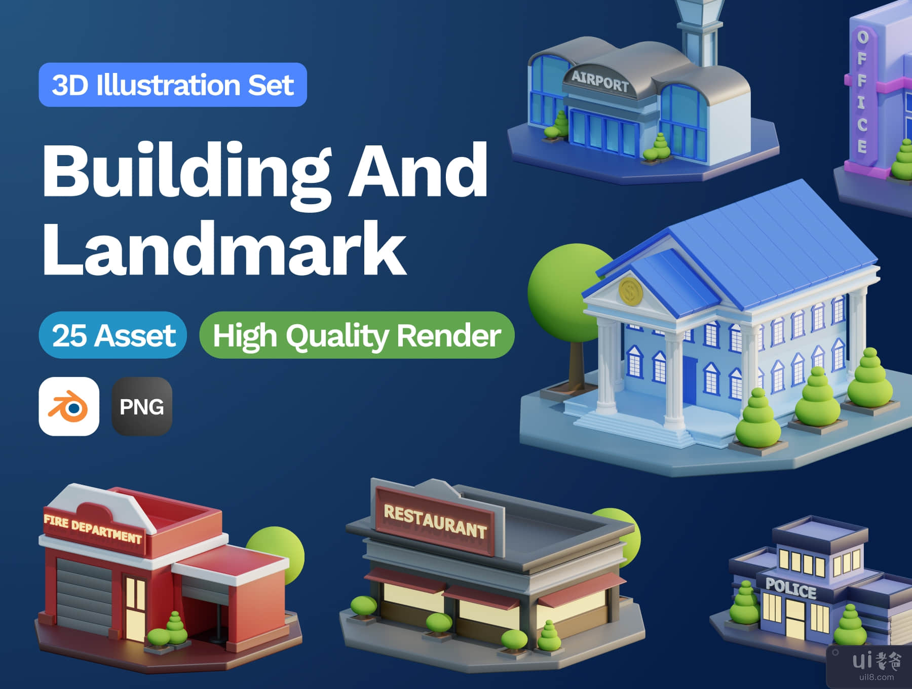 3D 建筑和地标插图 (3D Building and Landmarks Illustration)插图5