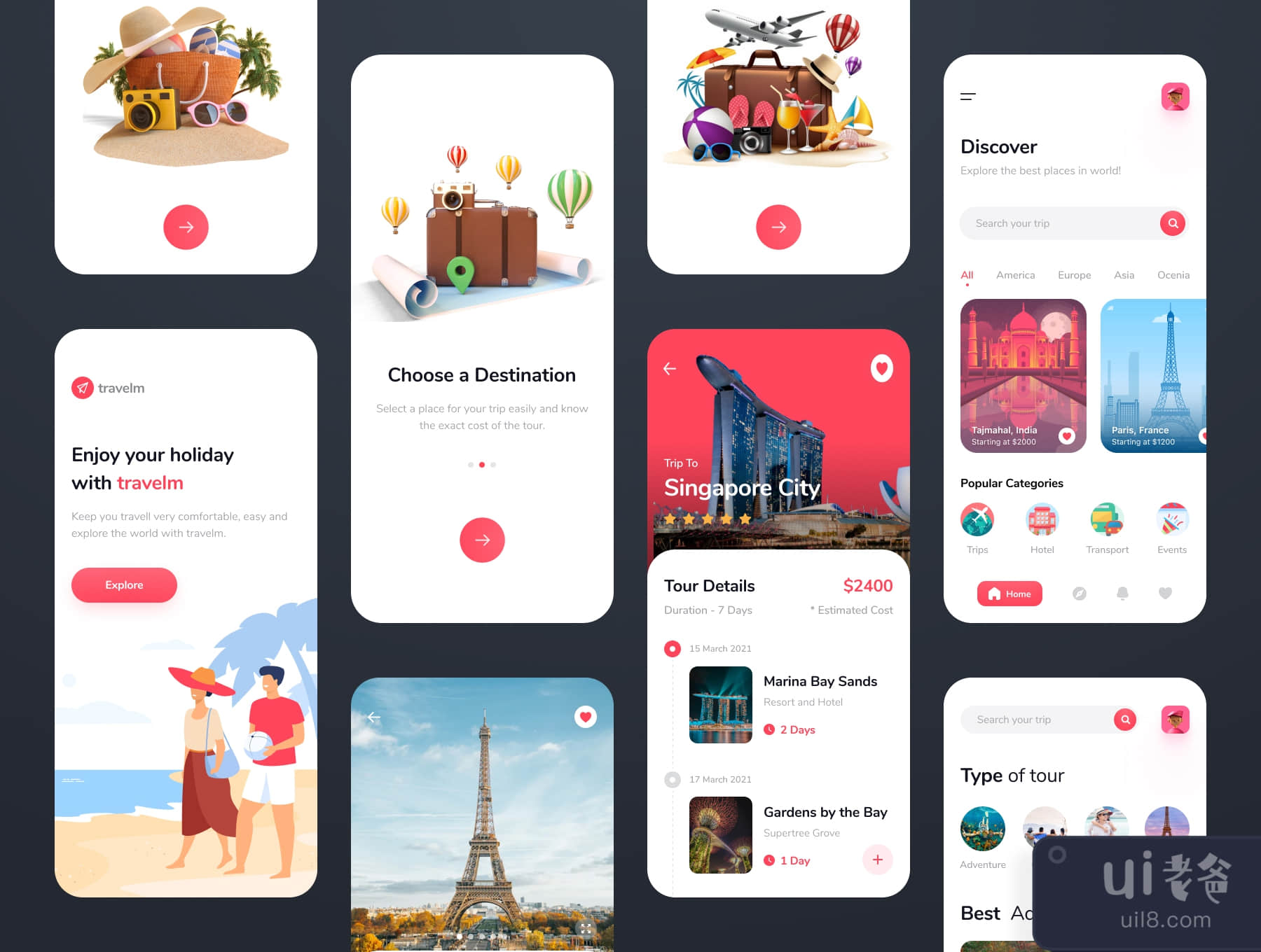 Travelm - 旅游应用ui套件 (Travelm - Travel app ui kit)插图