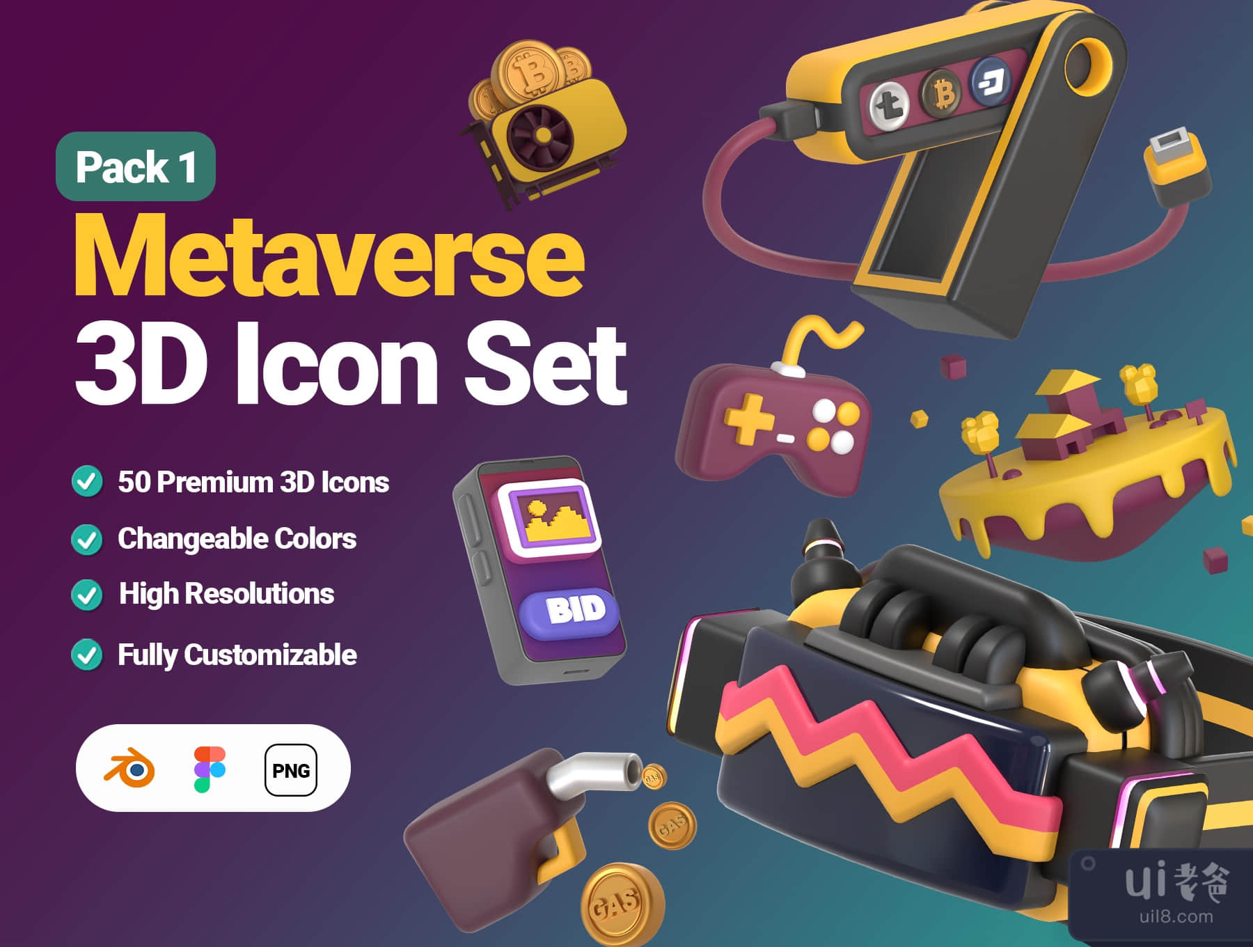 Metaverse 3D 图标套装.1 (Metaverse 3D Icon Set Pack.1)插图