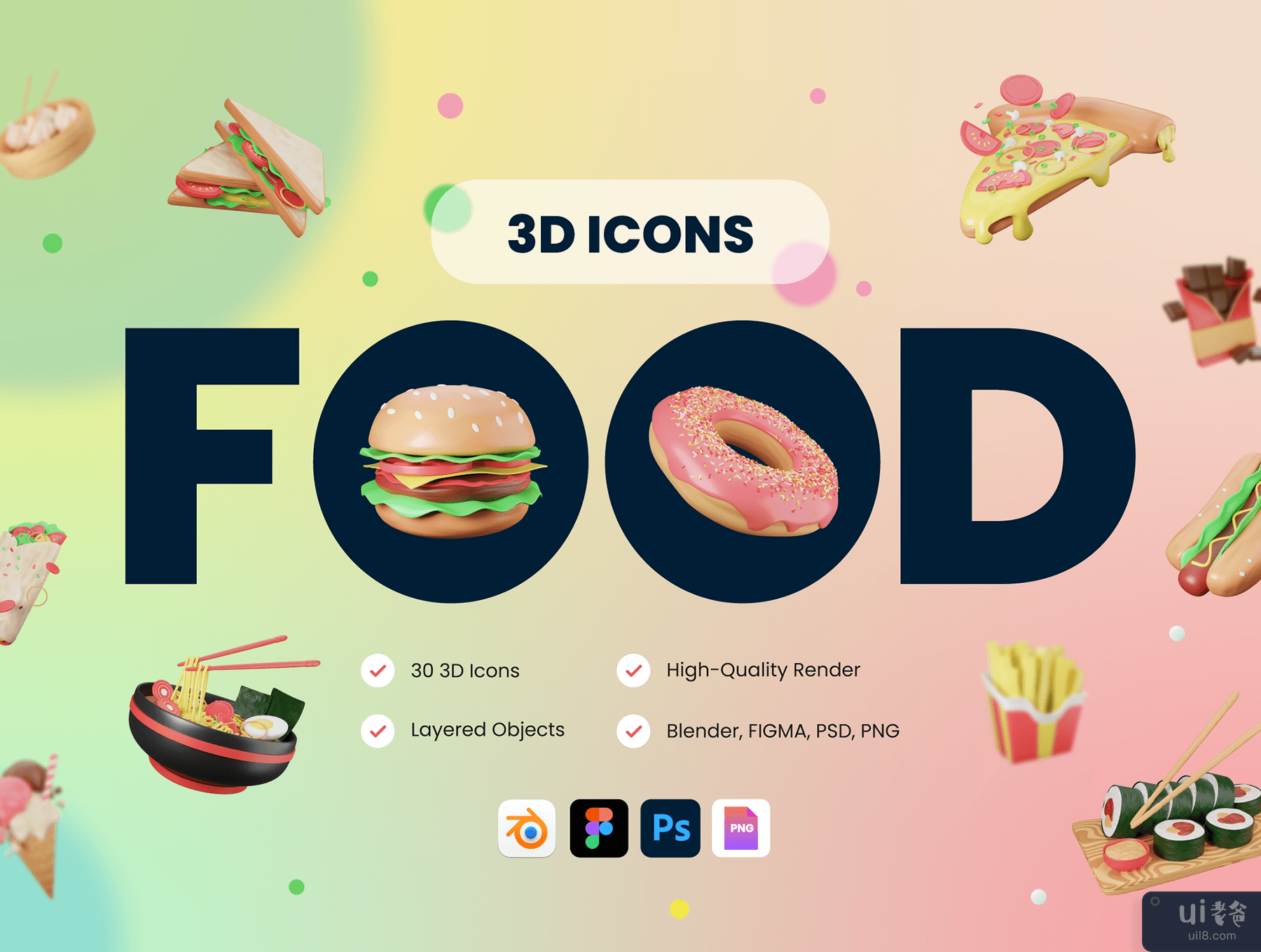30 个 3D 食品和餐饮图标插图 (30 3D Food & Meals Icons Illustration)插图7