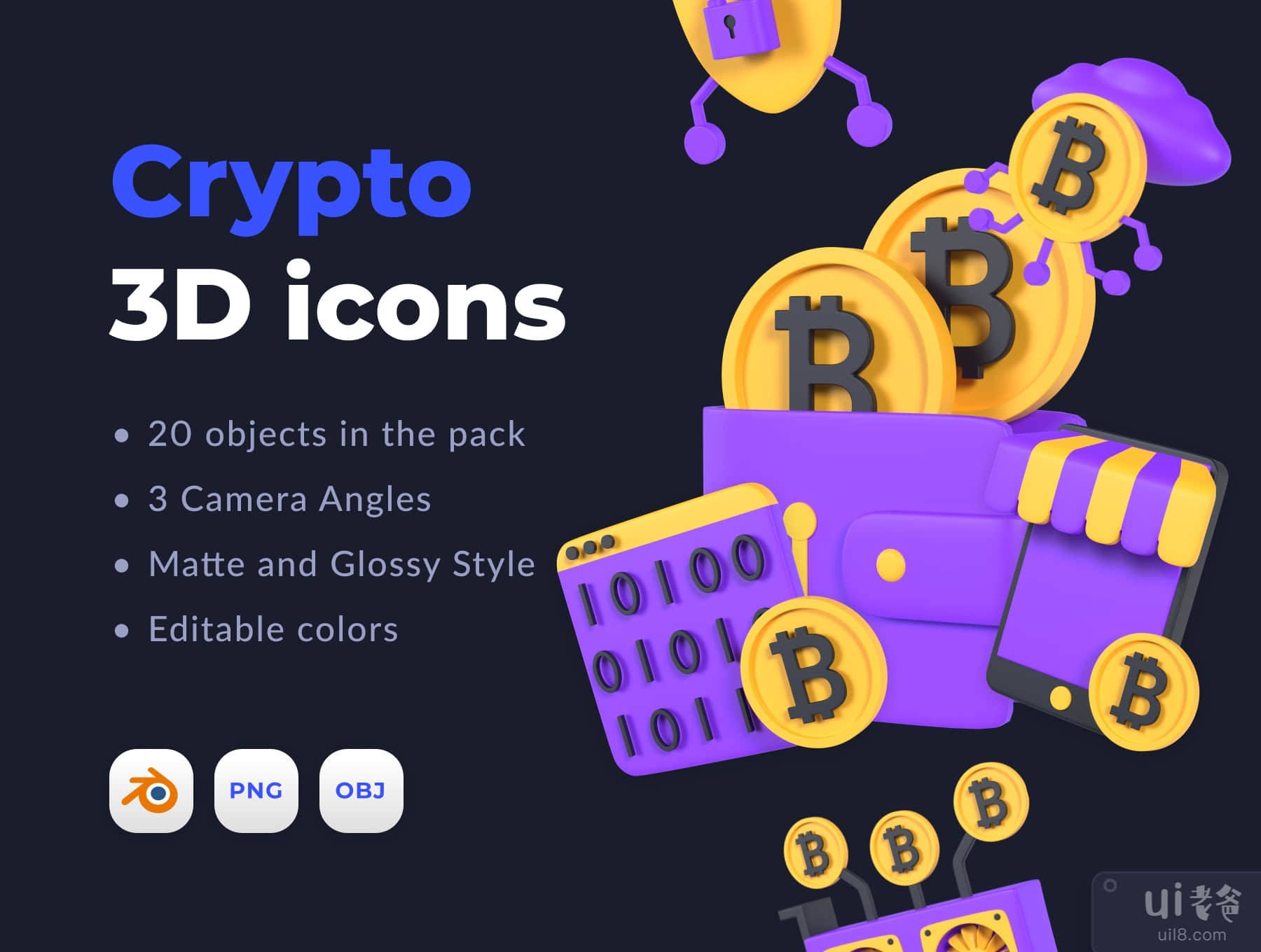 加密货币3D图标 (Cryptocurrency 3D icons)插图1