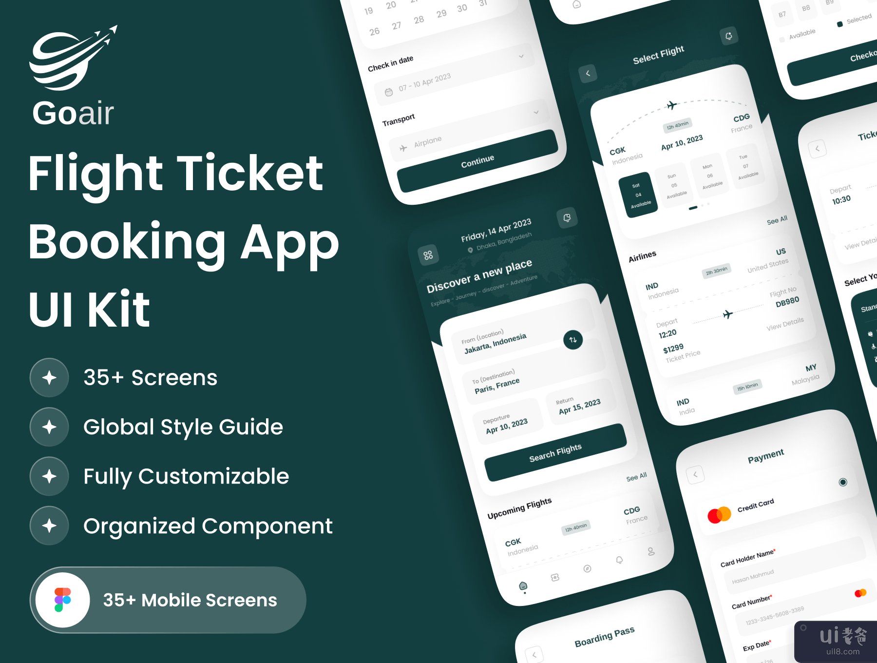 Goair - 机票预订应用程序 UI 工具包 (Goair - Ticket Booking App UI Kit)插图7