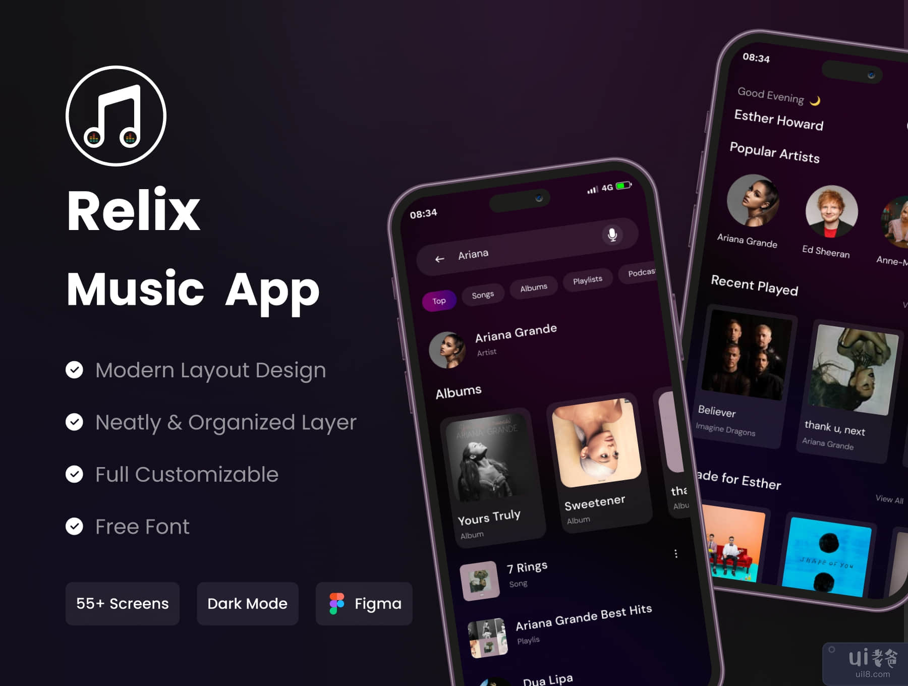 Relix Figma - 音乐应用程序 UI Kit Figma (Relix Figma - Music App UI Kit Figma)插图5