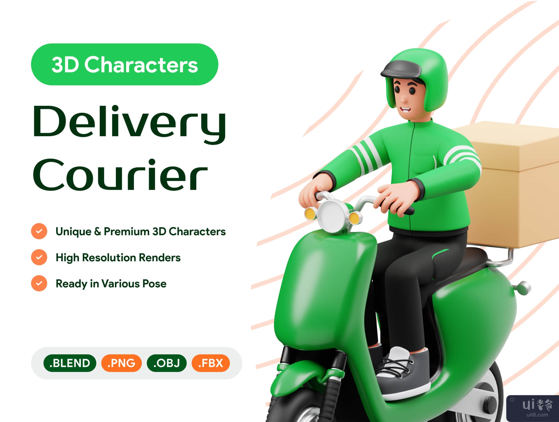 快递员》3D 角色插画 (Delivery Courier 3D Character Illustration)插图5