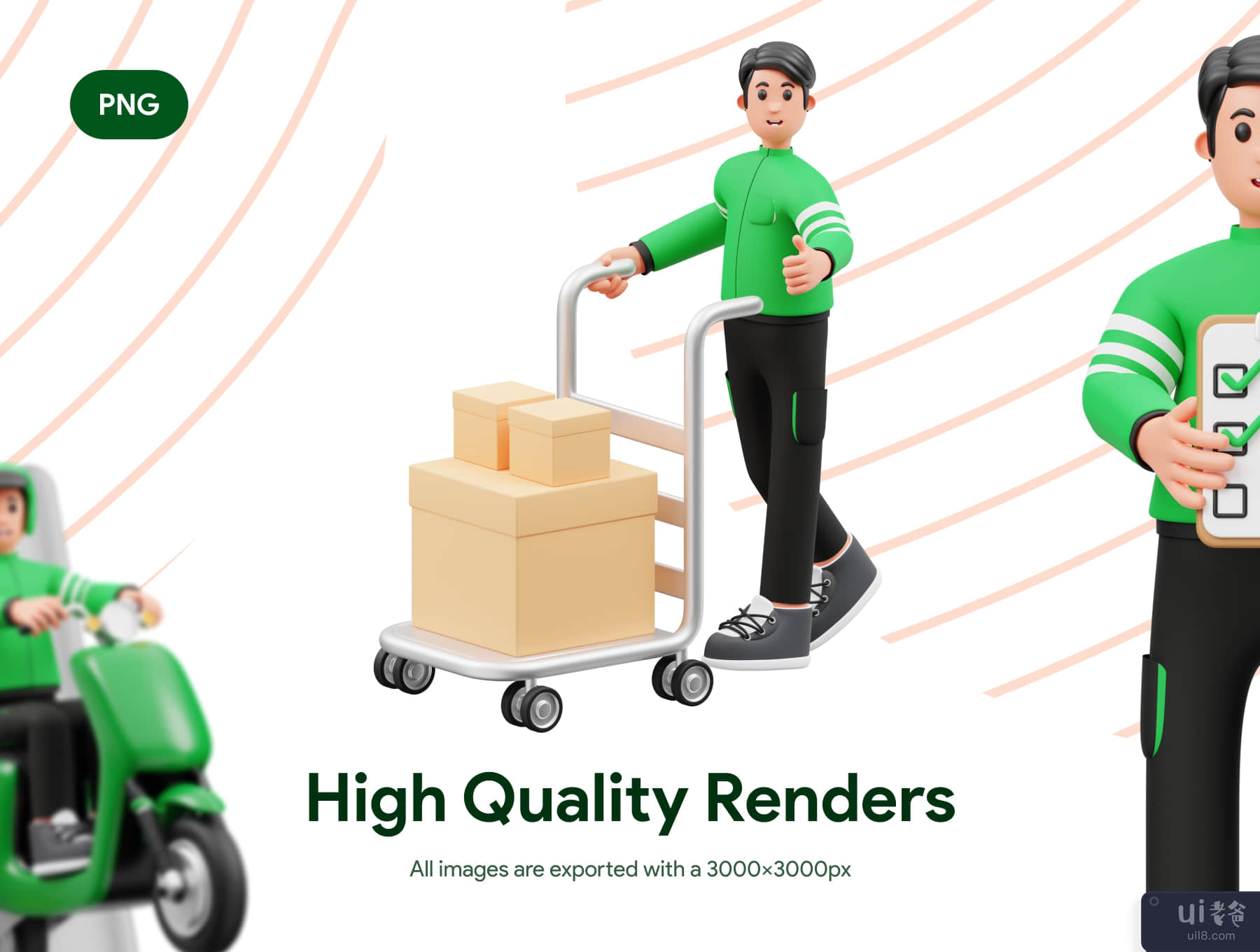 快递员》3D 角色插画 (Delivery Courier 3D Character Illustration)插图3