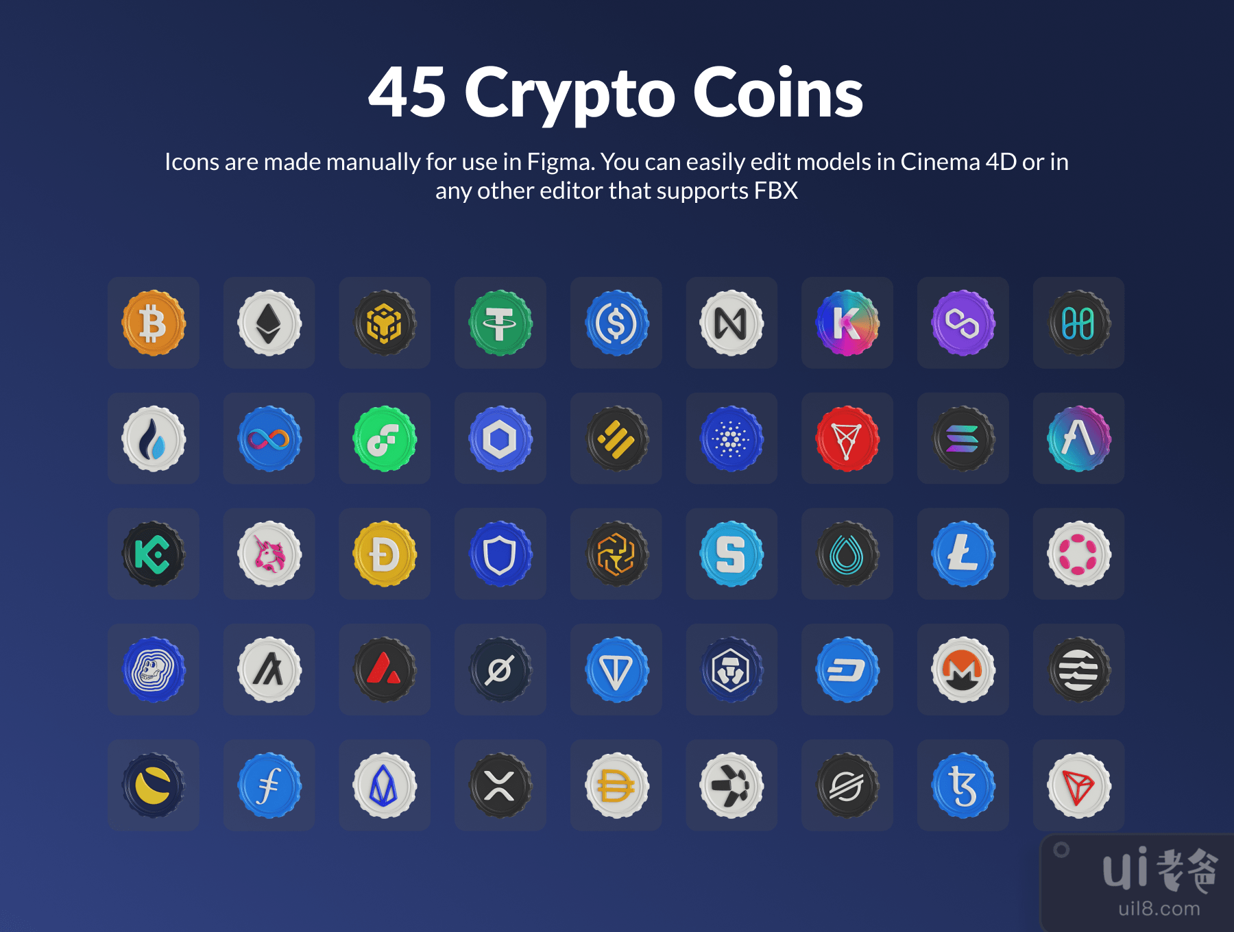 加密钱币3D图标集 (Crypto Coins 3D Icon Set)插图5