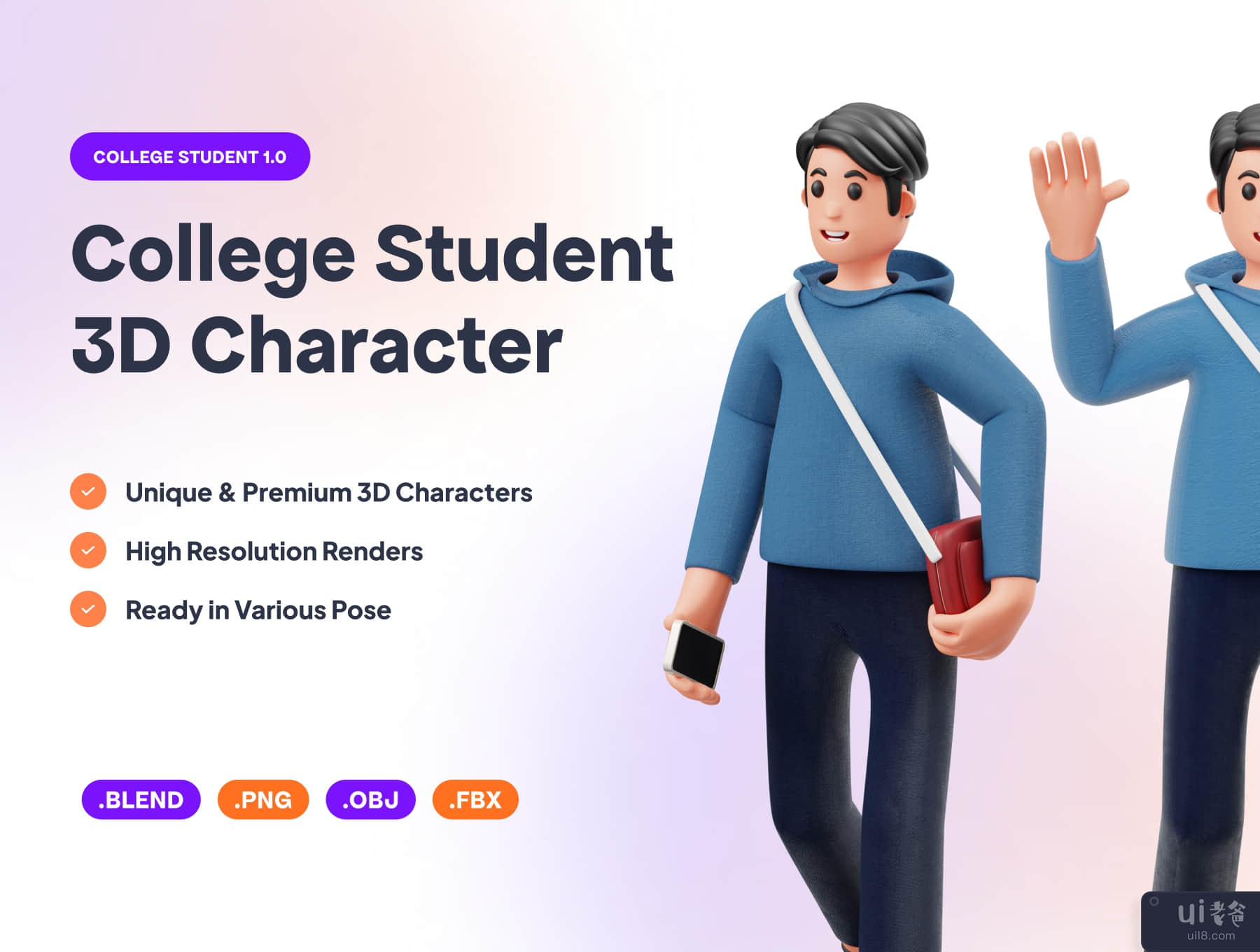 大学生 3D 角色插画 (College Student 3D Character Illustration)插图5