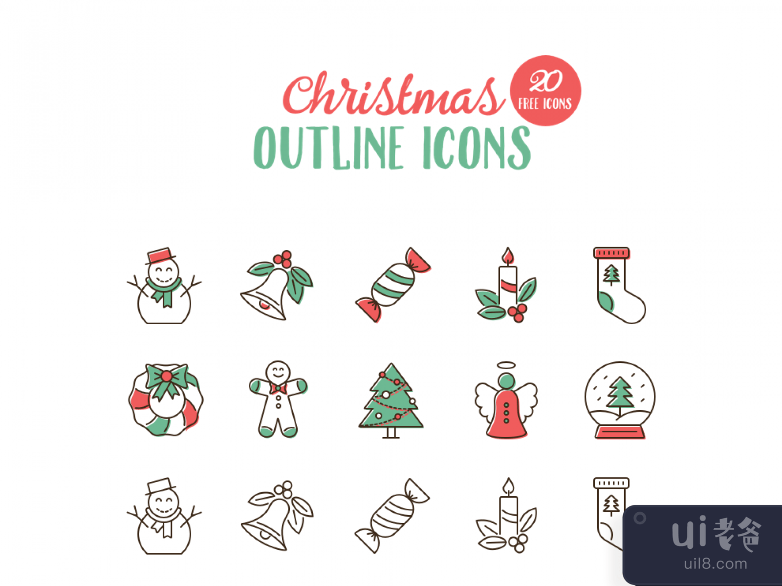 20 Christmas Outline Icons for Figma and Adobe XD No 1