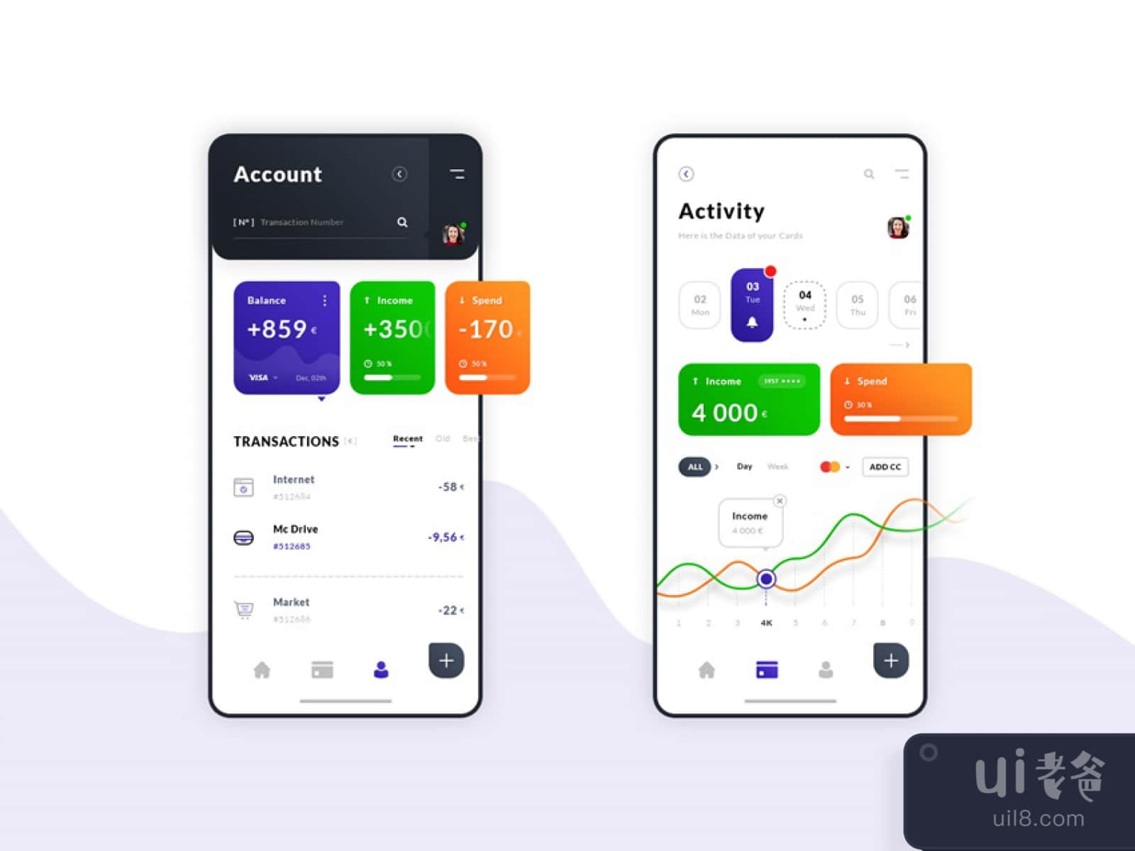 Account and Activity App for Figma and Adobe XD No 1