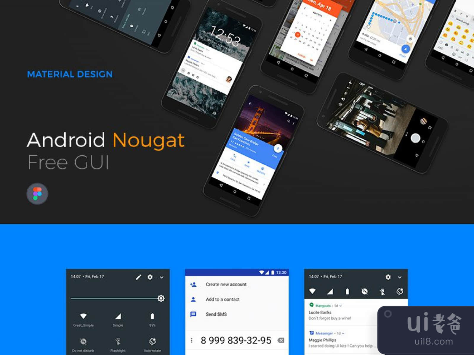 Android Nougat Free GUI for Figma and Adobe XD No 1