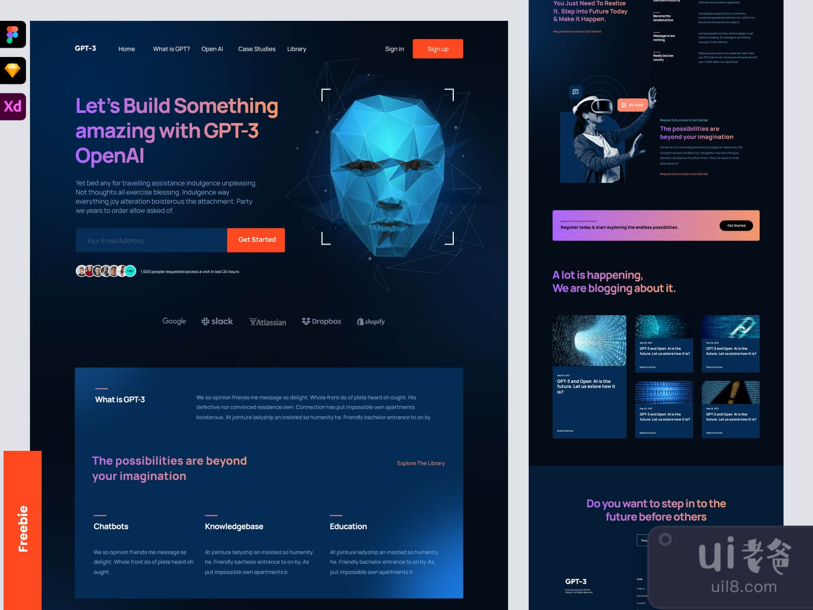 Dark Landing page design for GPT-3 for Figma and Adobe XD No 1