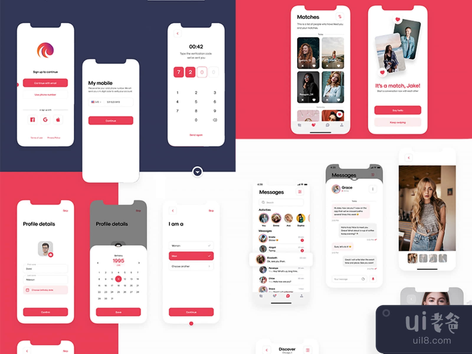 Dating app Free UI Kit for Figma and Adobe XD No 1