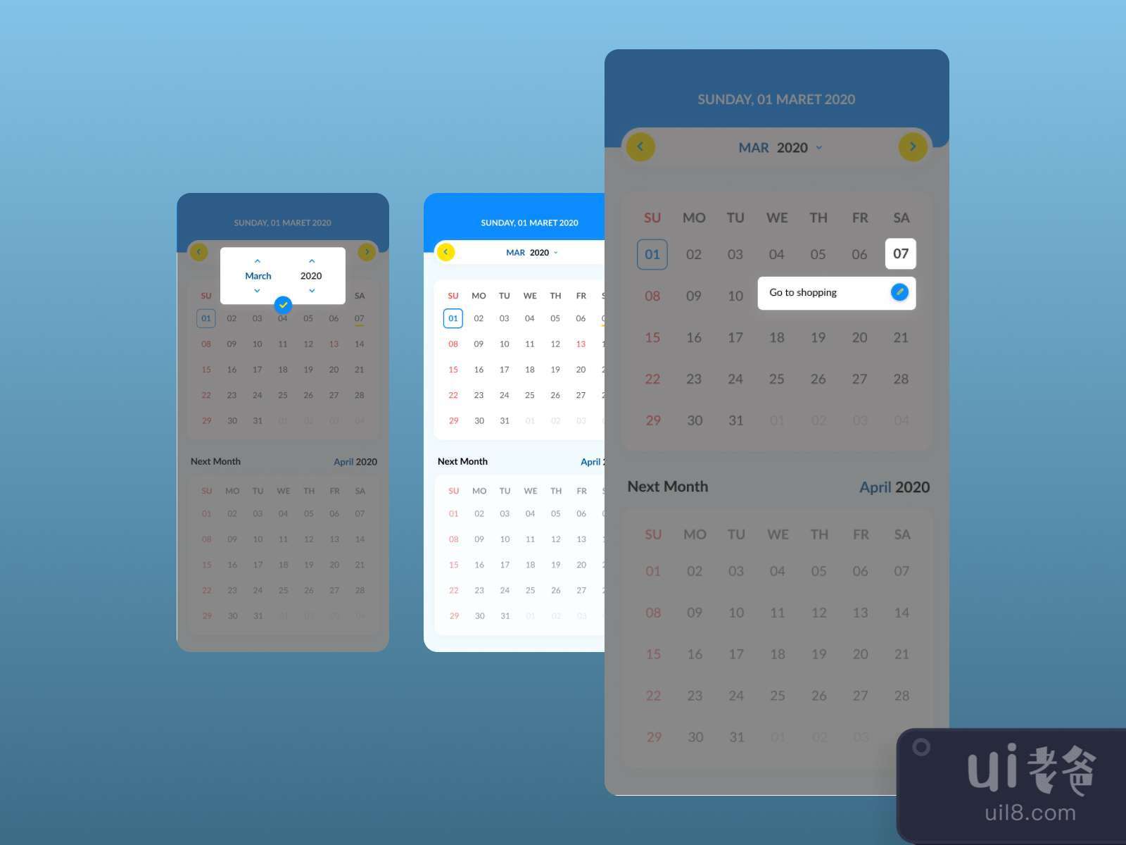 Activities Calendar App for Figma and Adobe XD No 2